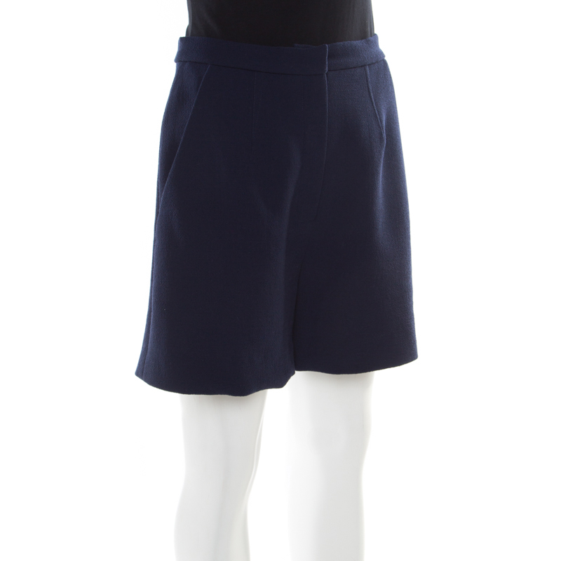 Roksanda Ilincic Navy Blue Wool Crepe High Waist Breton Shorts M