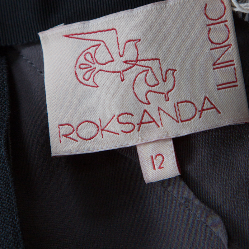 Roksanda Ilincic Gunmetal Grey Silk Pleated Skirt Backless Midi Dress M