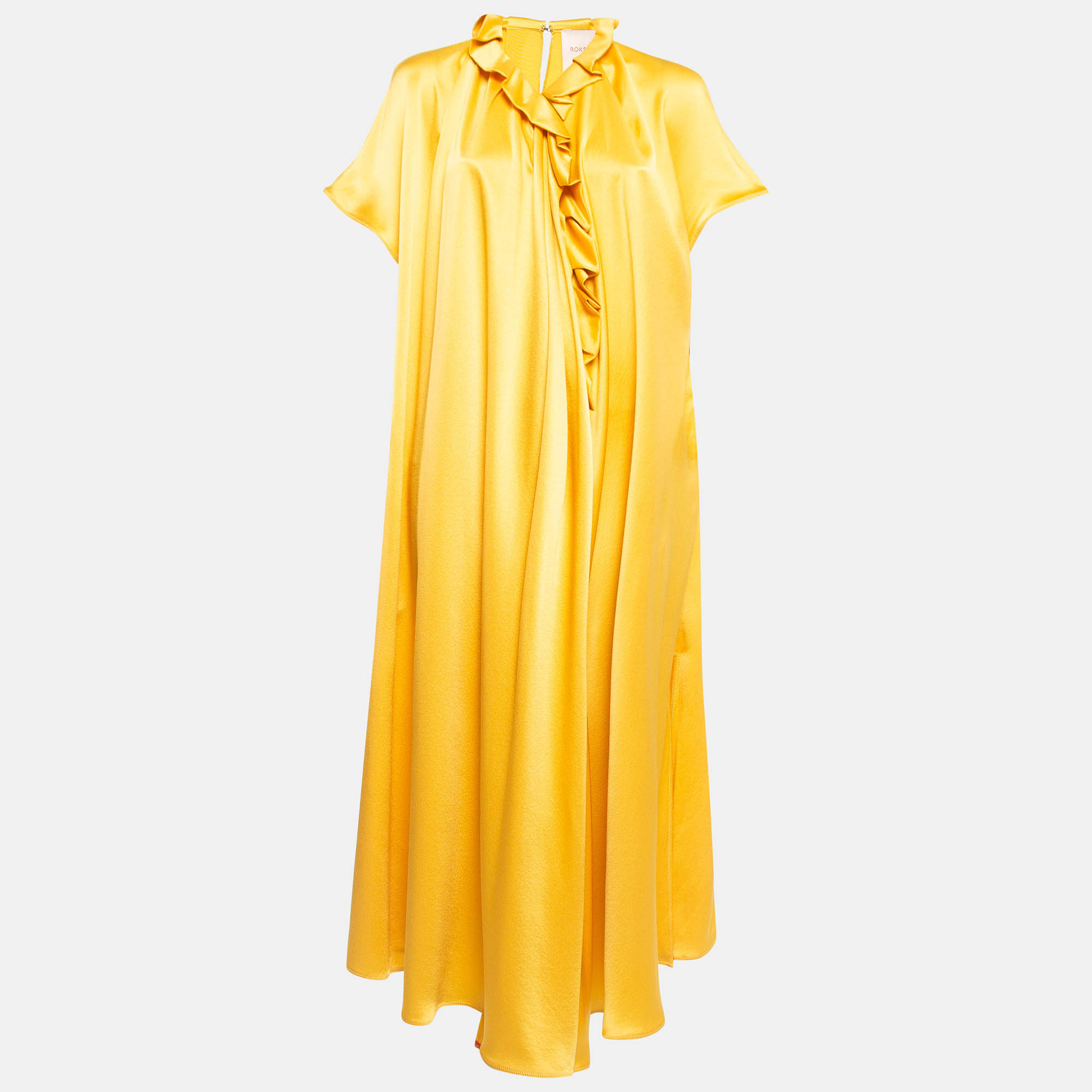 Roksanda yellow silk ruffled midi dress m
