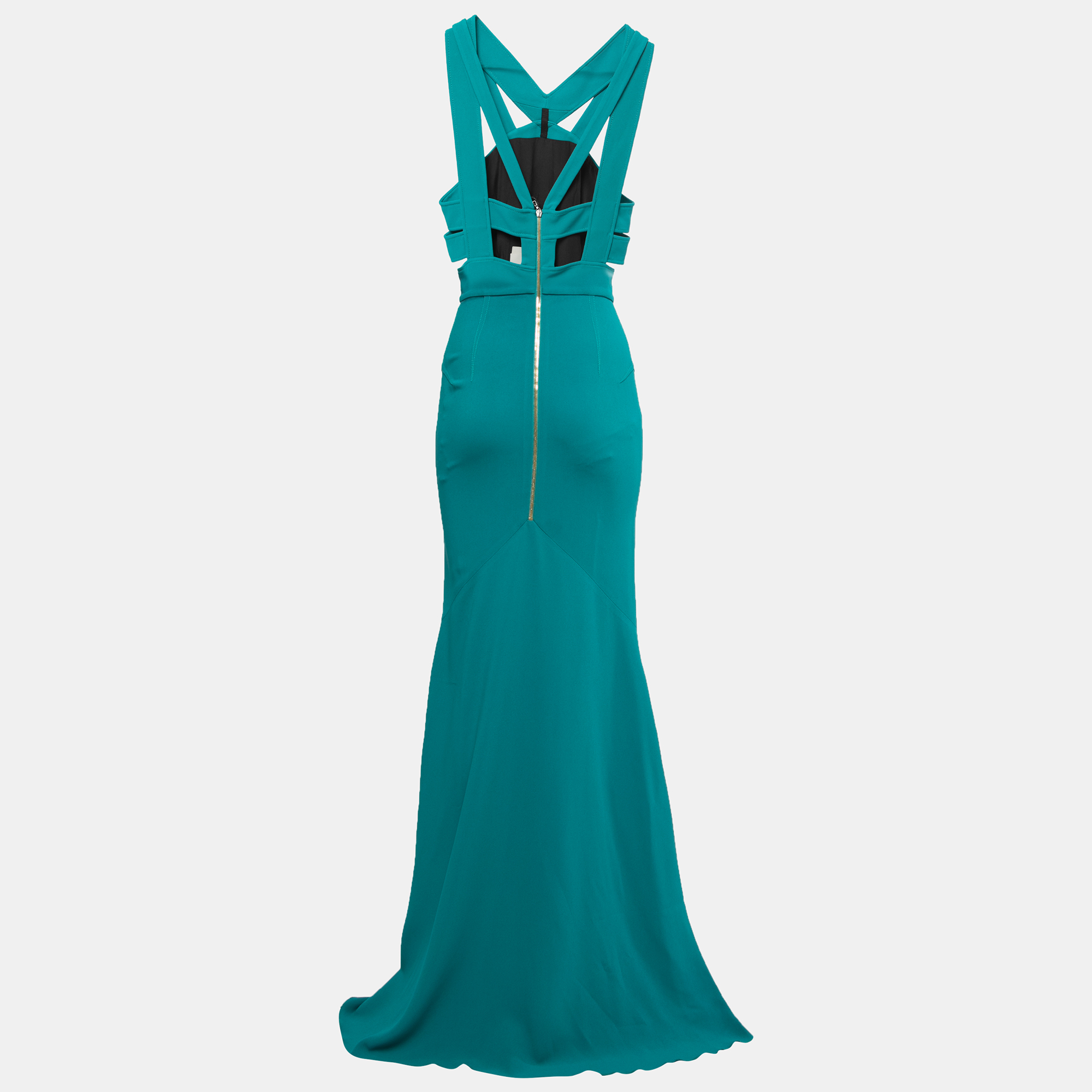 Roland Mouret Persian Green Stretch Crepe Cut-Out Luzon Gown M