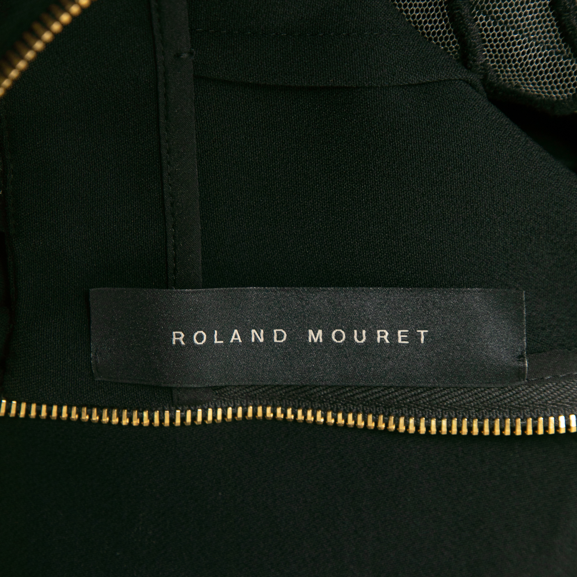 Roland Mouret Black Crepe Lace Inset Vasall Long Dress M