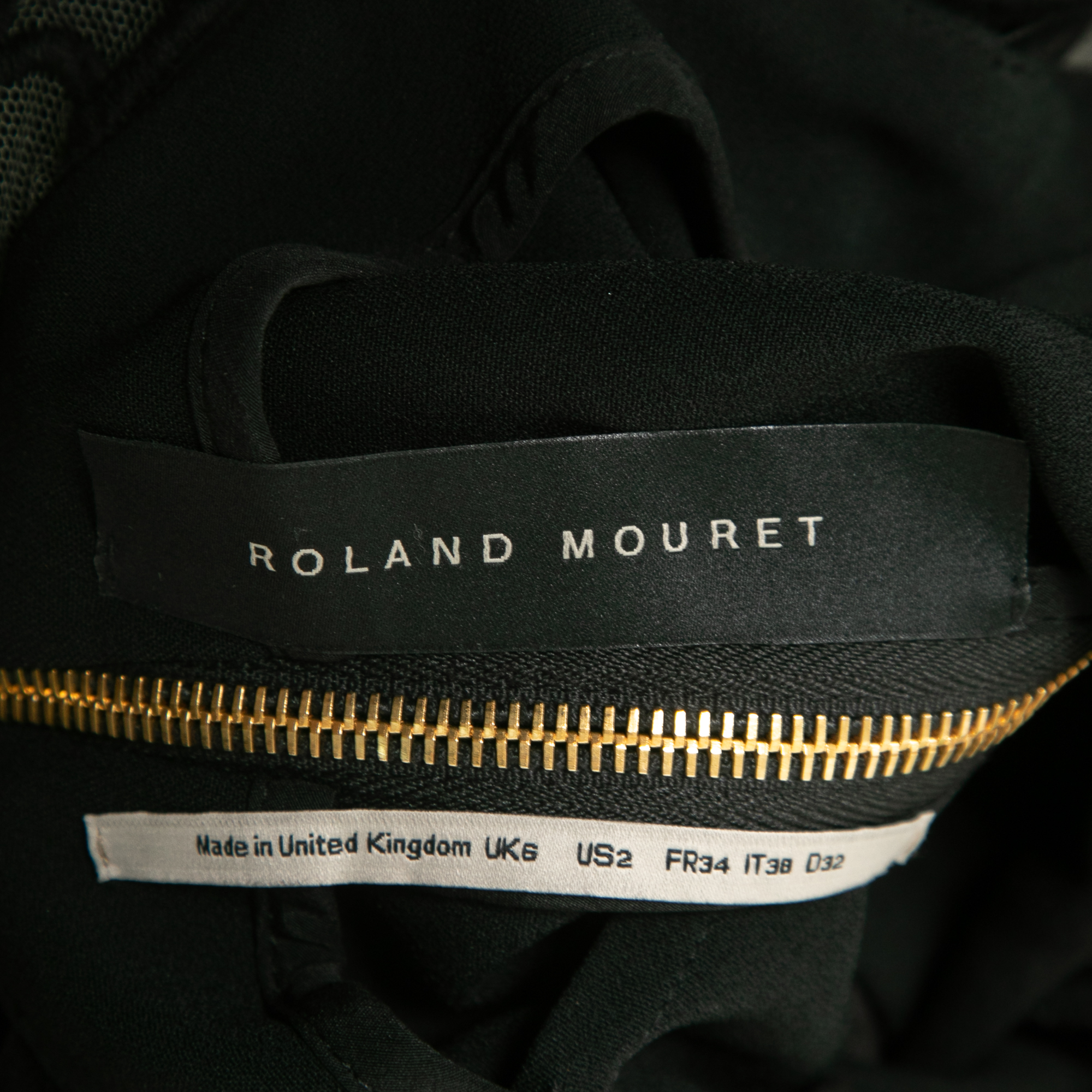 Roland Mouret Black Crepe Lace Inset Vasall Long Dress S