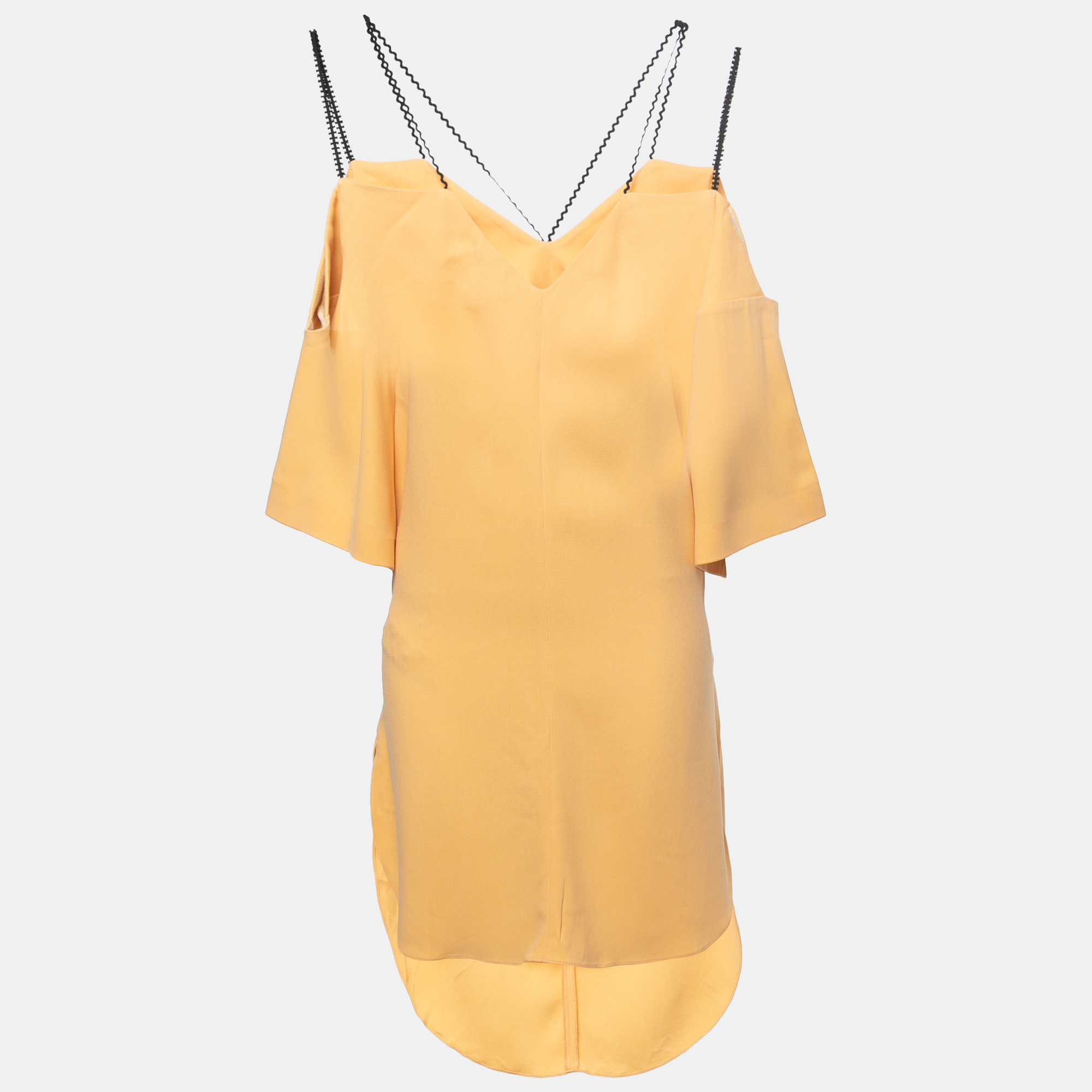 Roland mouret yellow crepe off-shoulder belted conway dress m