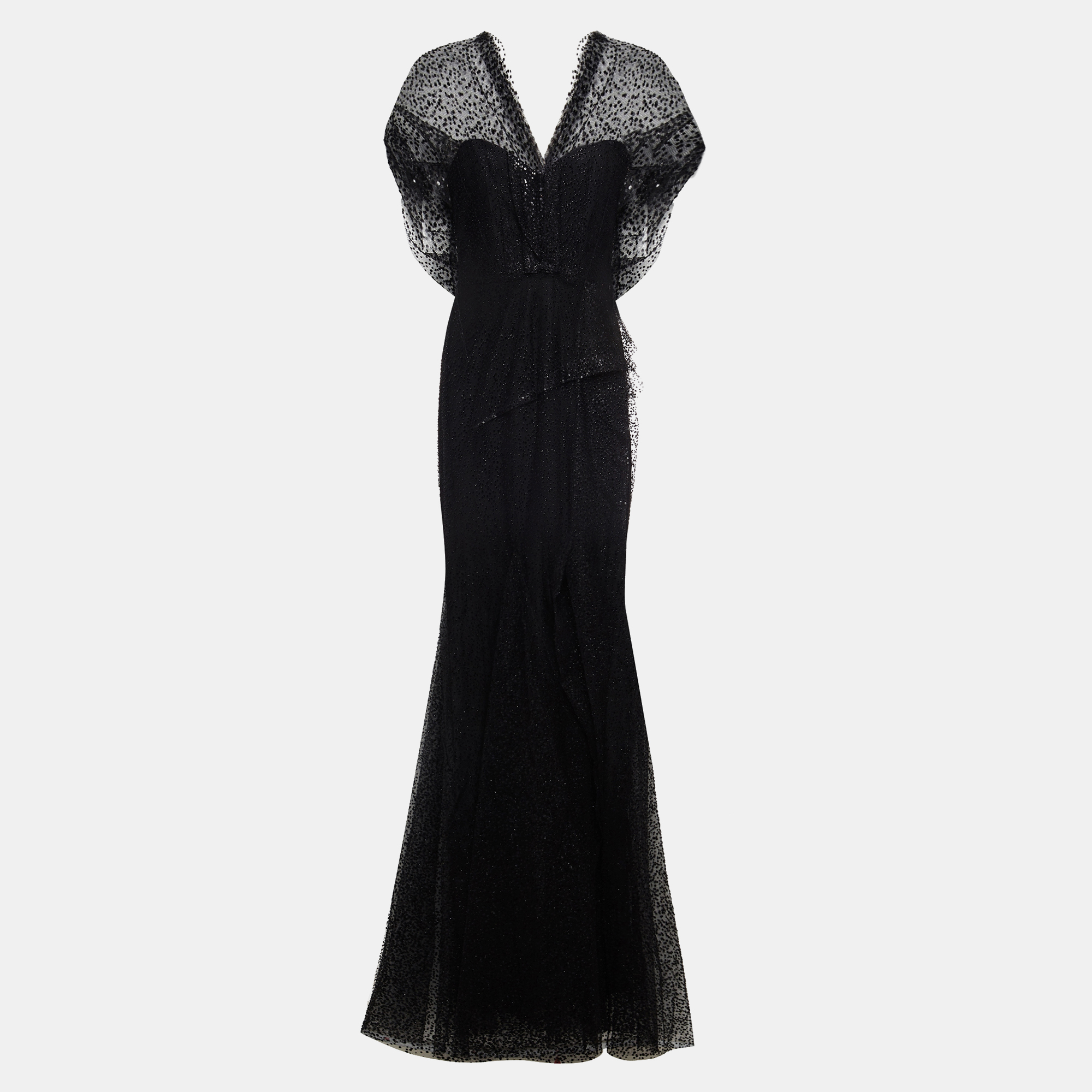 Roland mouret black dotted tulle gown m (uk 12)