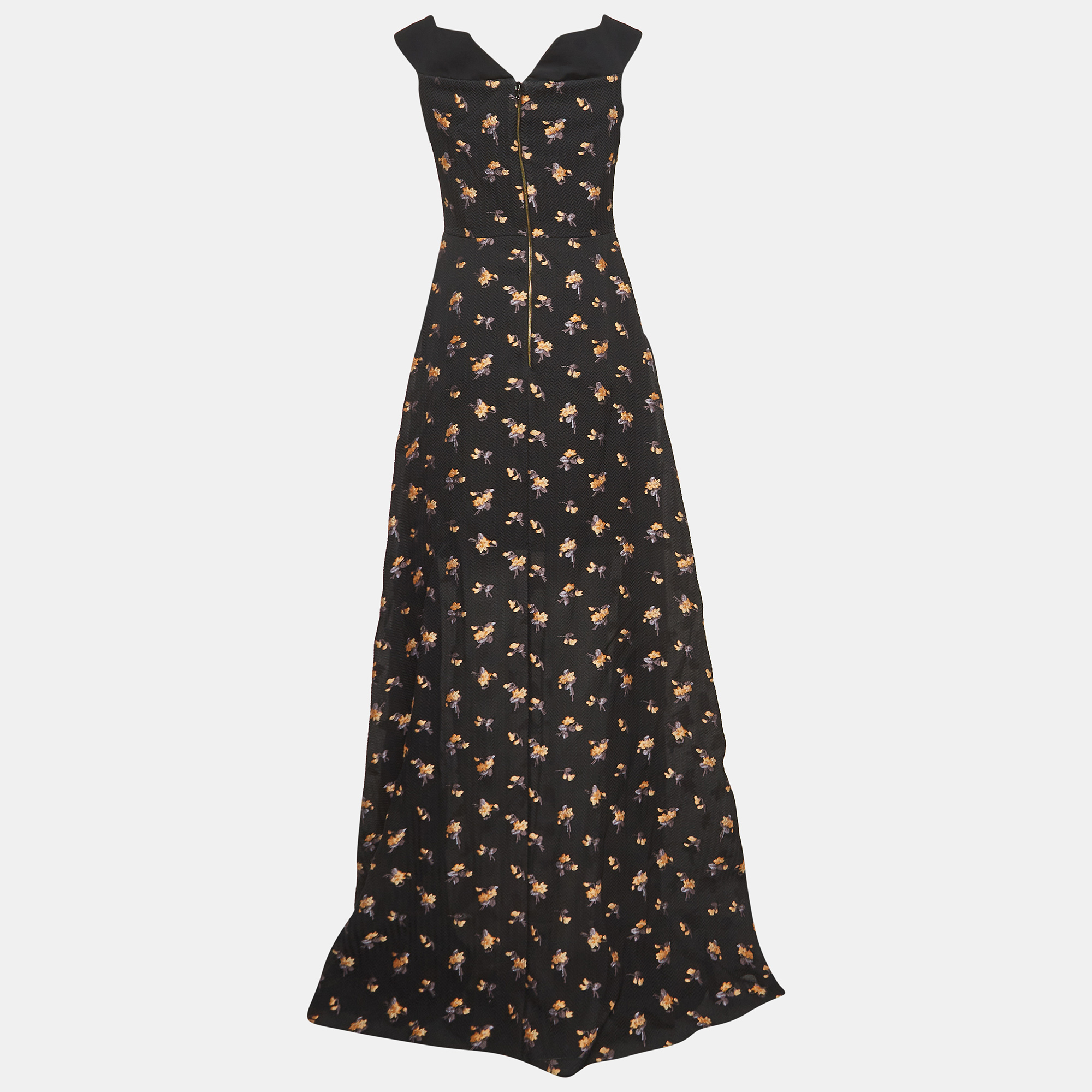 Roland Mouret Black Floral Textured Silk Blend Off Shoulder Heddon Gown M