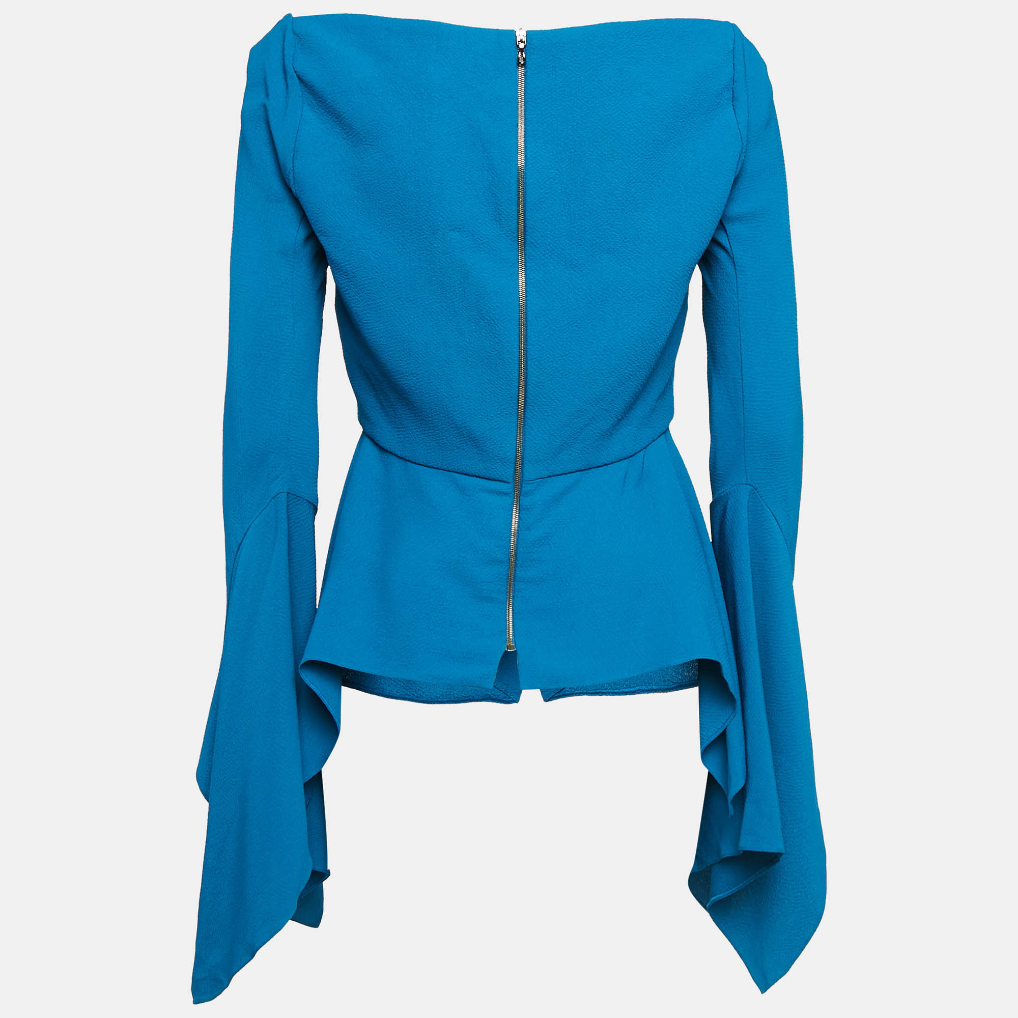 Roland Mouret Blue Textured Crepe Flared Blouse M