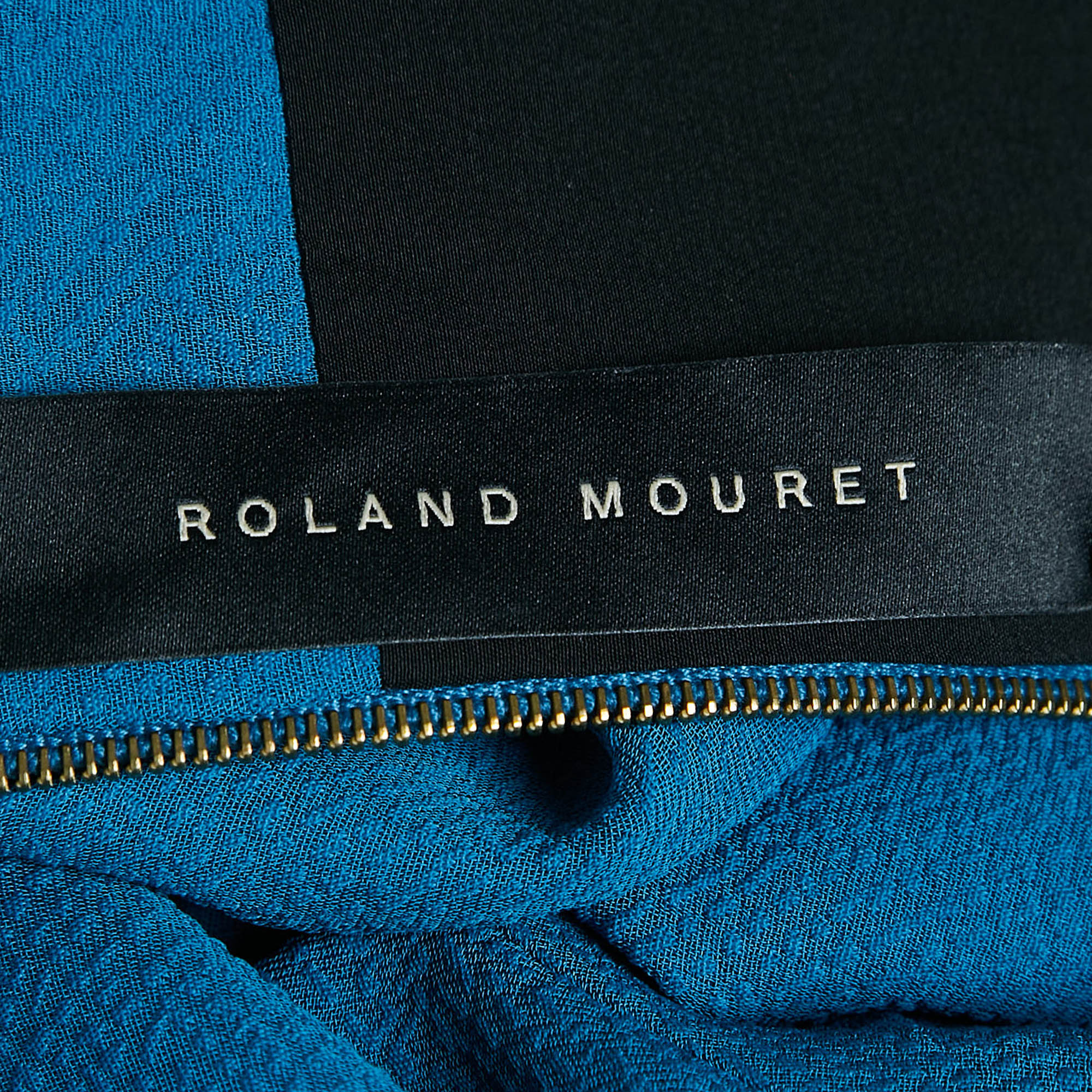 Roland Mouret Blue Textured Crepe Flared Blouse M