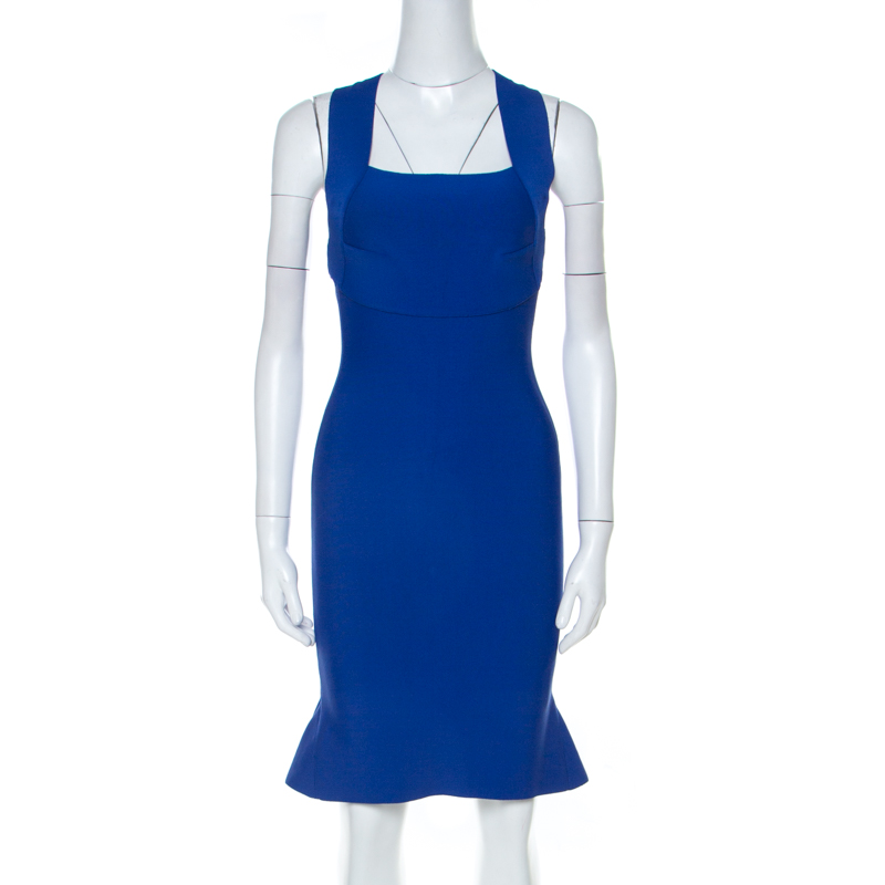 Image of Roland Mouret Cobalt Blue Stretch Knit Sleeveless Bodycon Dress S