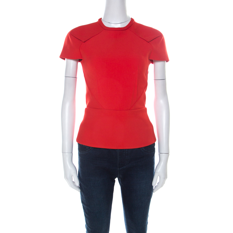 Image of Roland Mouret Red Moss Crepe Stretch Peplum Top S