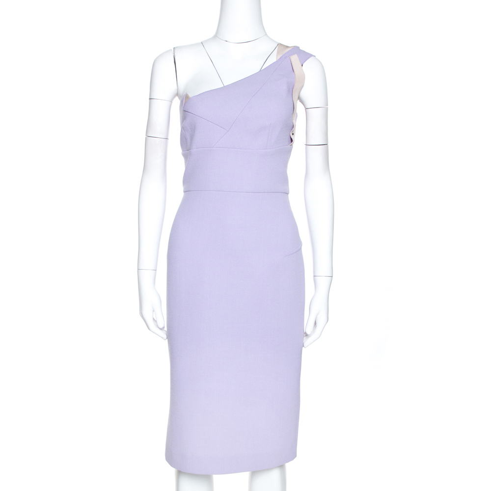Image of Roland Mouret Lavender Wool Crepe One Shoulder Dress L