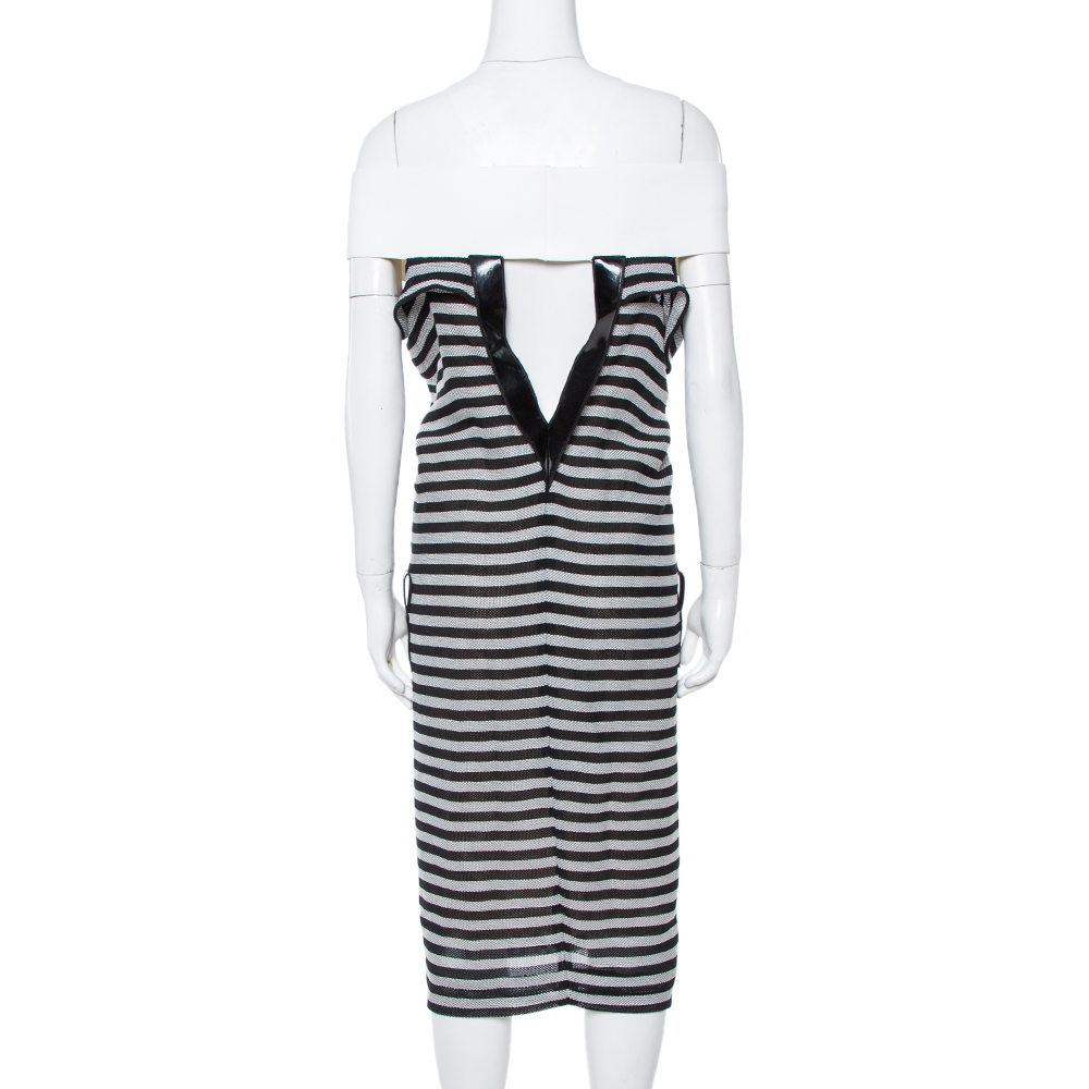 Roland Mouret Monochrome Striped Cotton Basketweave Layan Dress M