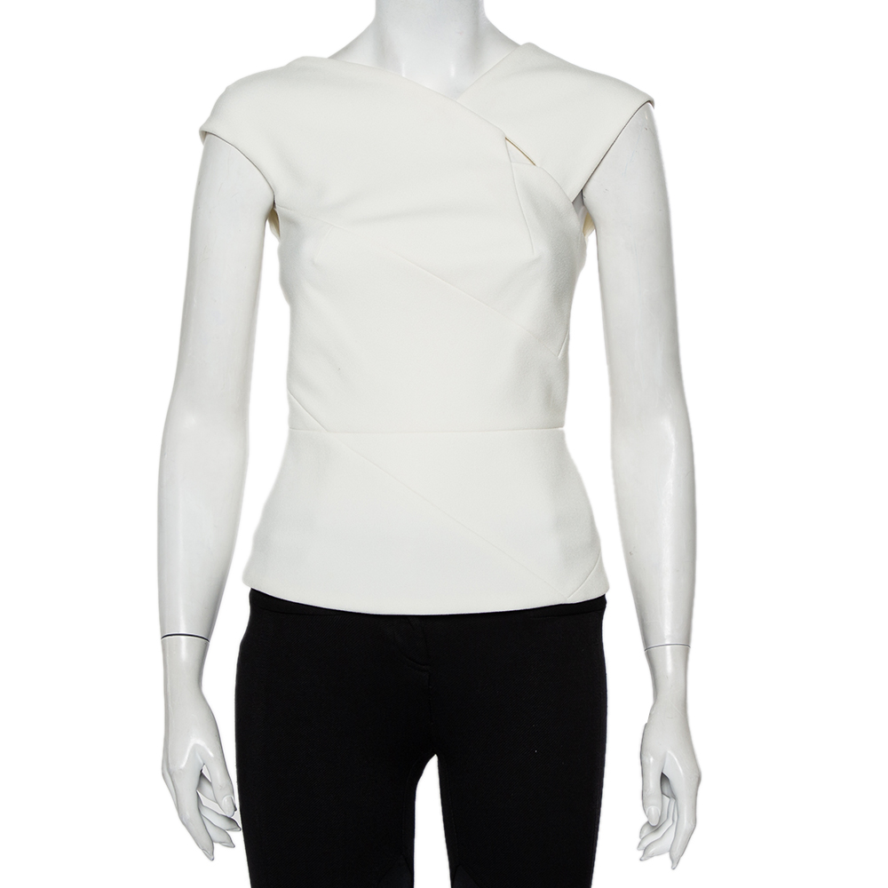 Roland Mouret White Crepe Cutout Detail Panelled Florence Top S