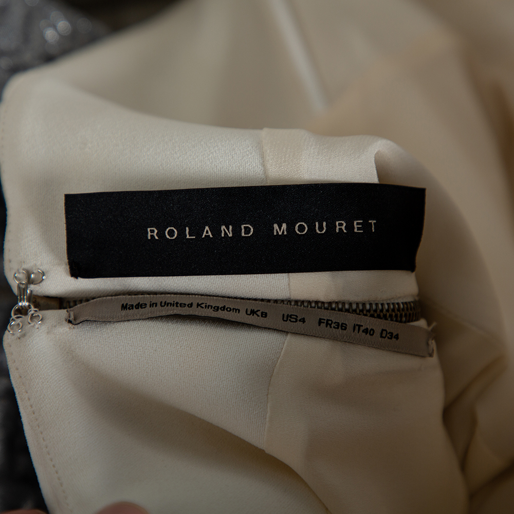 Roland Mouret Silver Embossed Lurex Strapless Ambrose Dress S