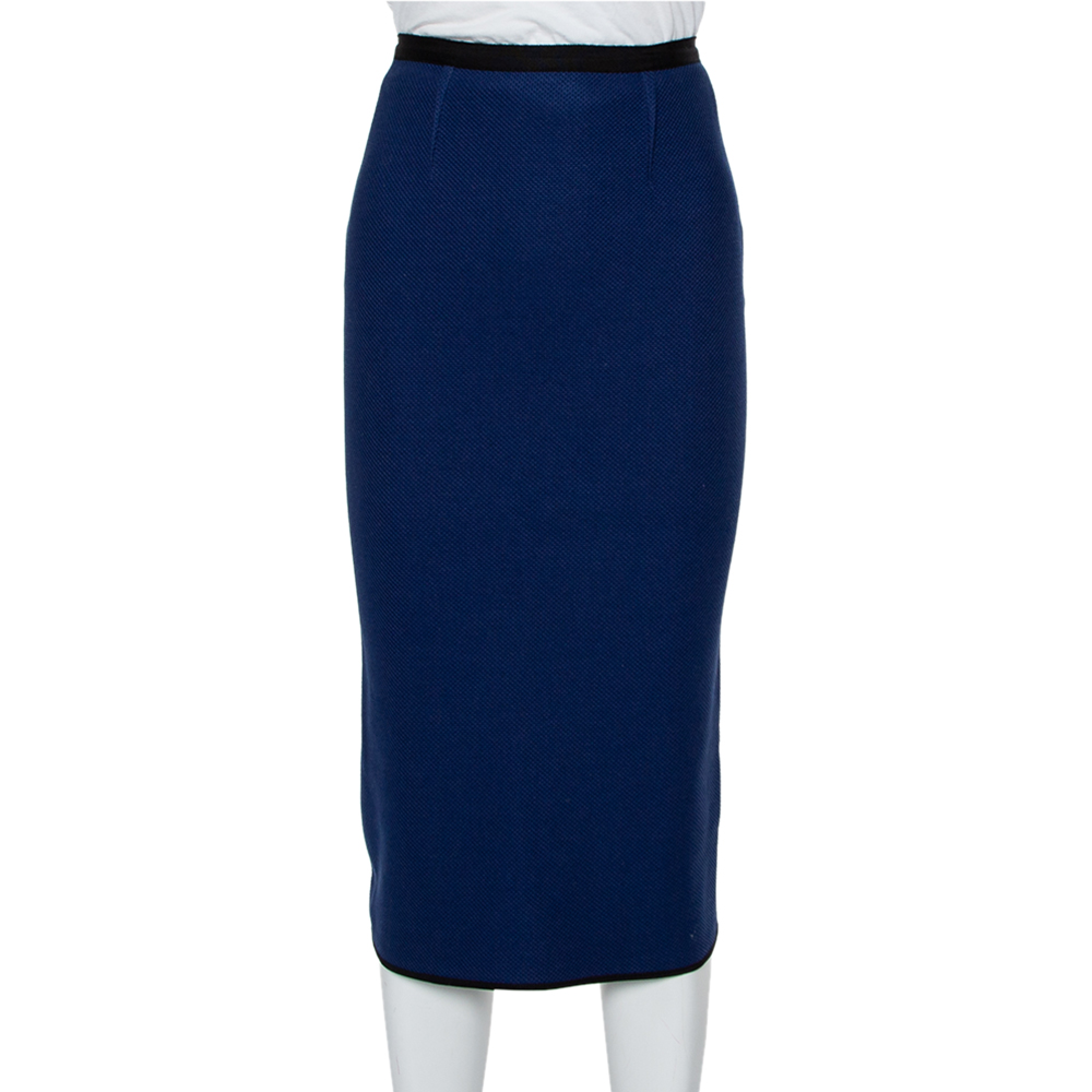 Roland Mouret Navy Blue Textured Cotton Pencil Skirt S