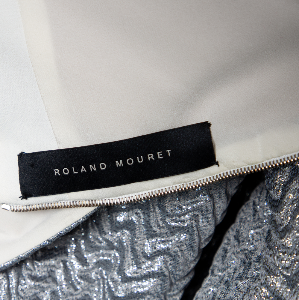 Roland Mouret Silver Silk Knit One- Shoulder Maxi Dress M