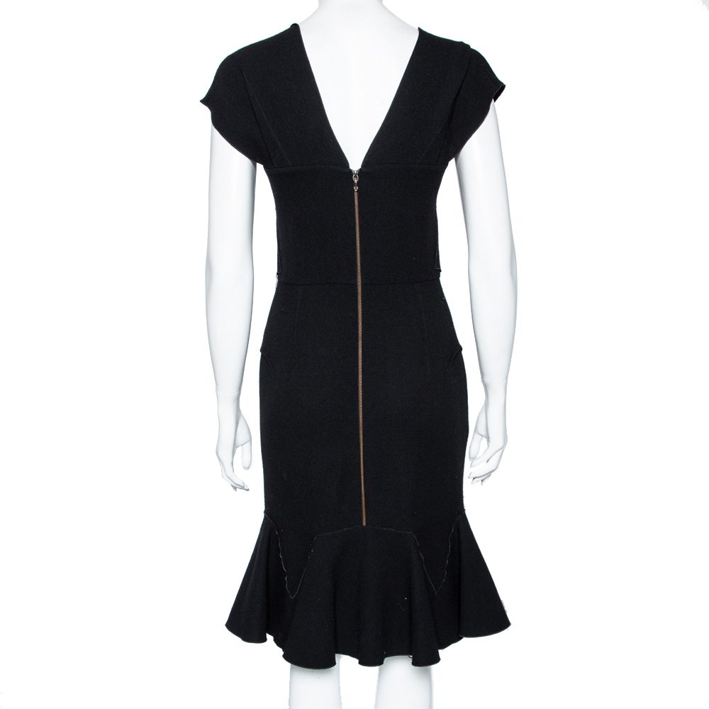 Roland Mouret Black Wool Peplum Hem Detail Dress M
