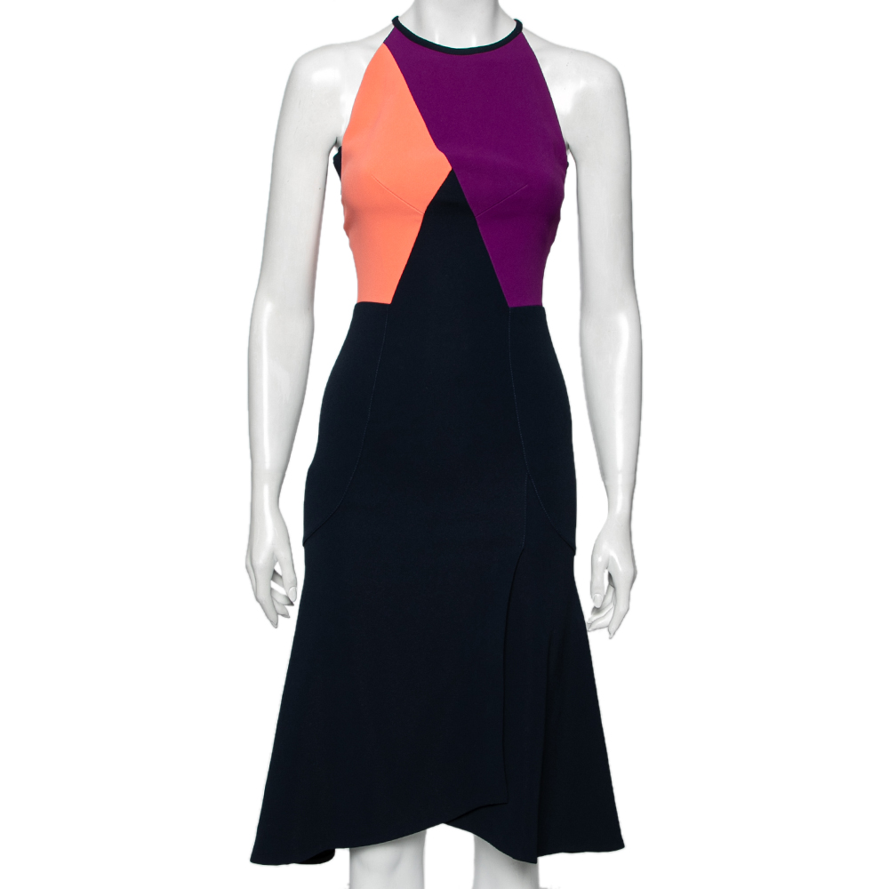 Roland mouret color block stretch crepe kennard halter dress s