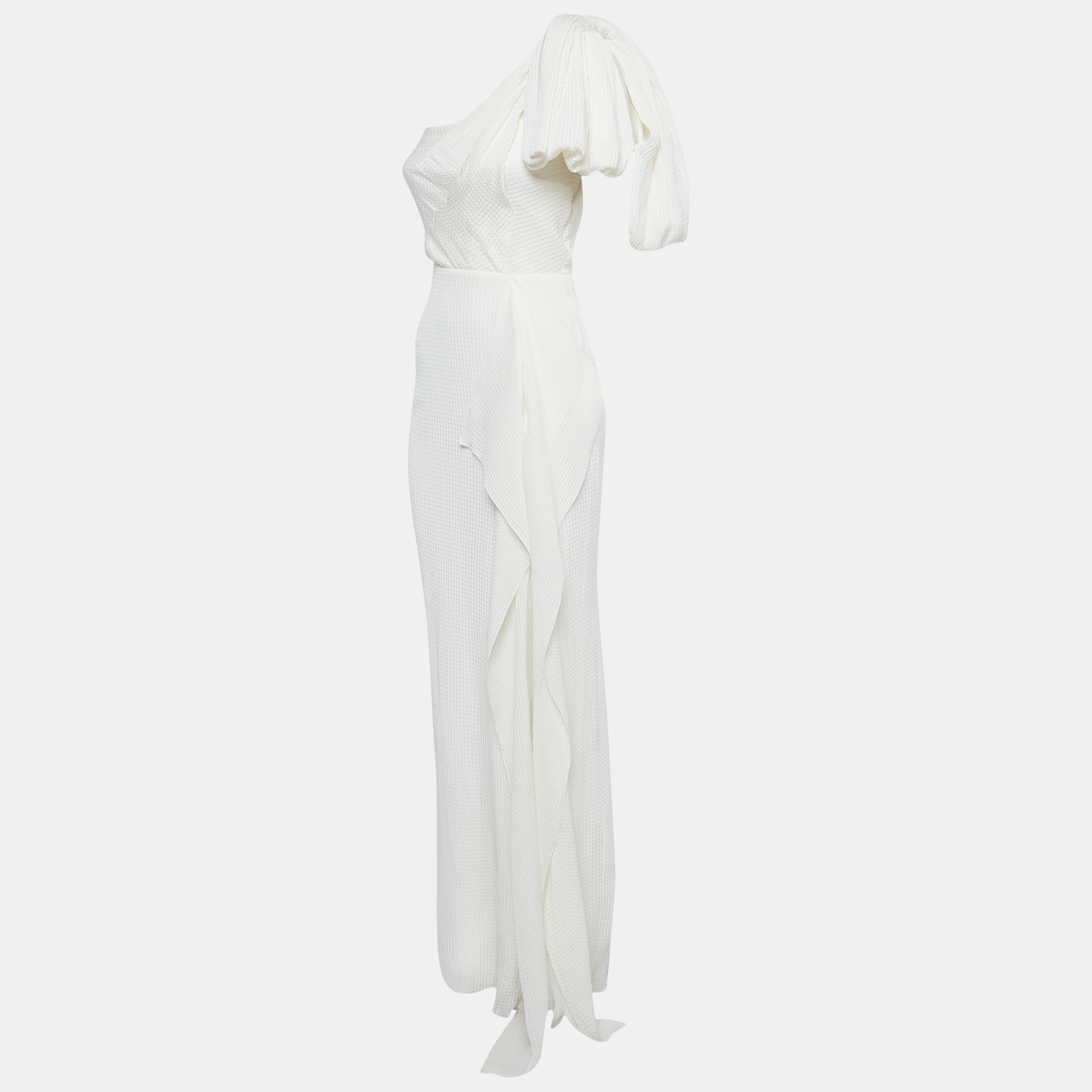 Roland Mouret Cream Silk Cloque One Shoulder Bow Belhaven Gown 
Roland Mouret Cream Silk Cloque One Shoulder Bow Belhaven Gown