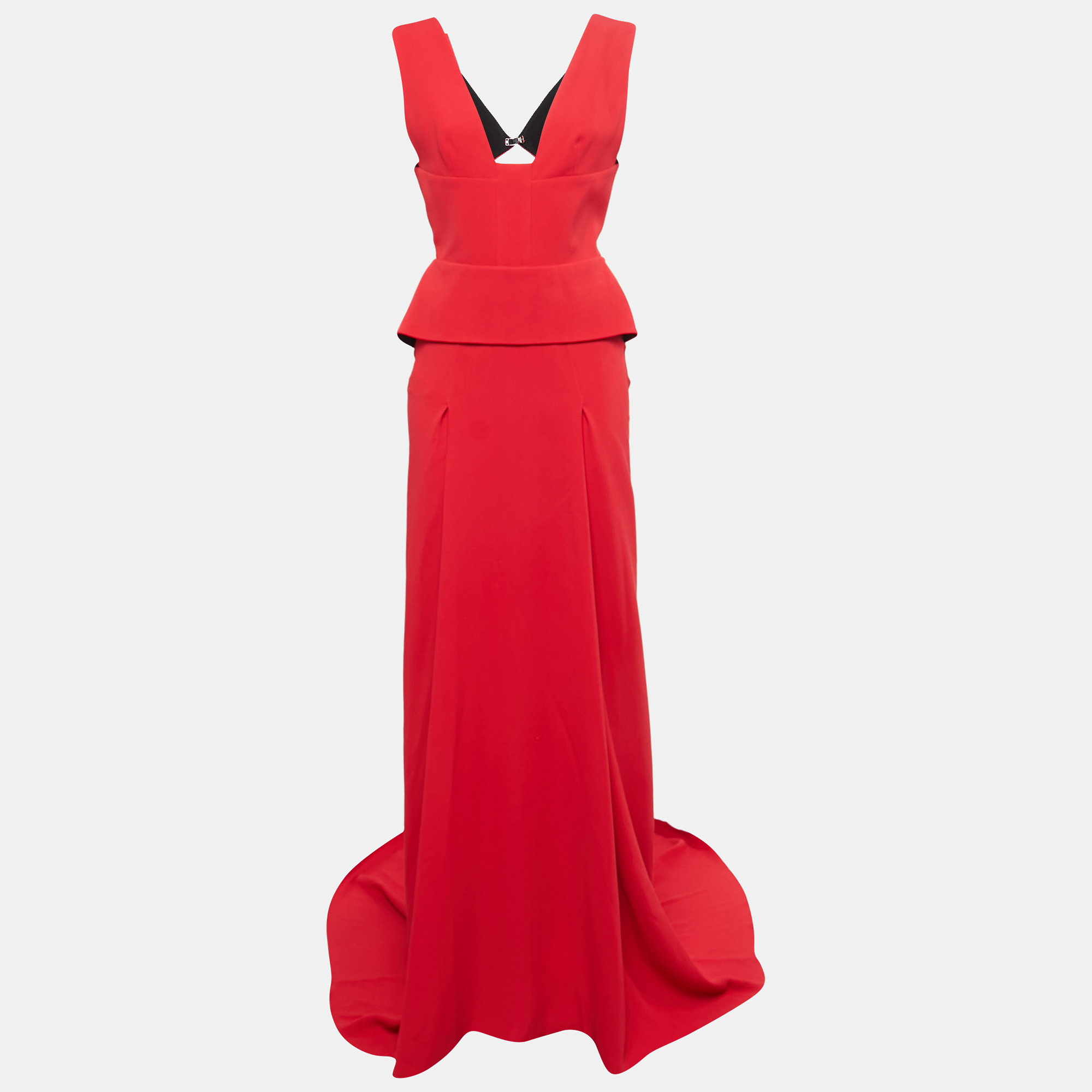 Roland Mouret Red Crepe Sleeveless Flared Lubelia Gown M