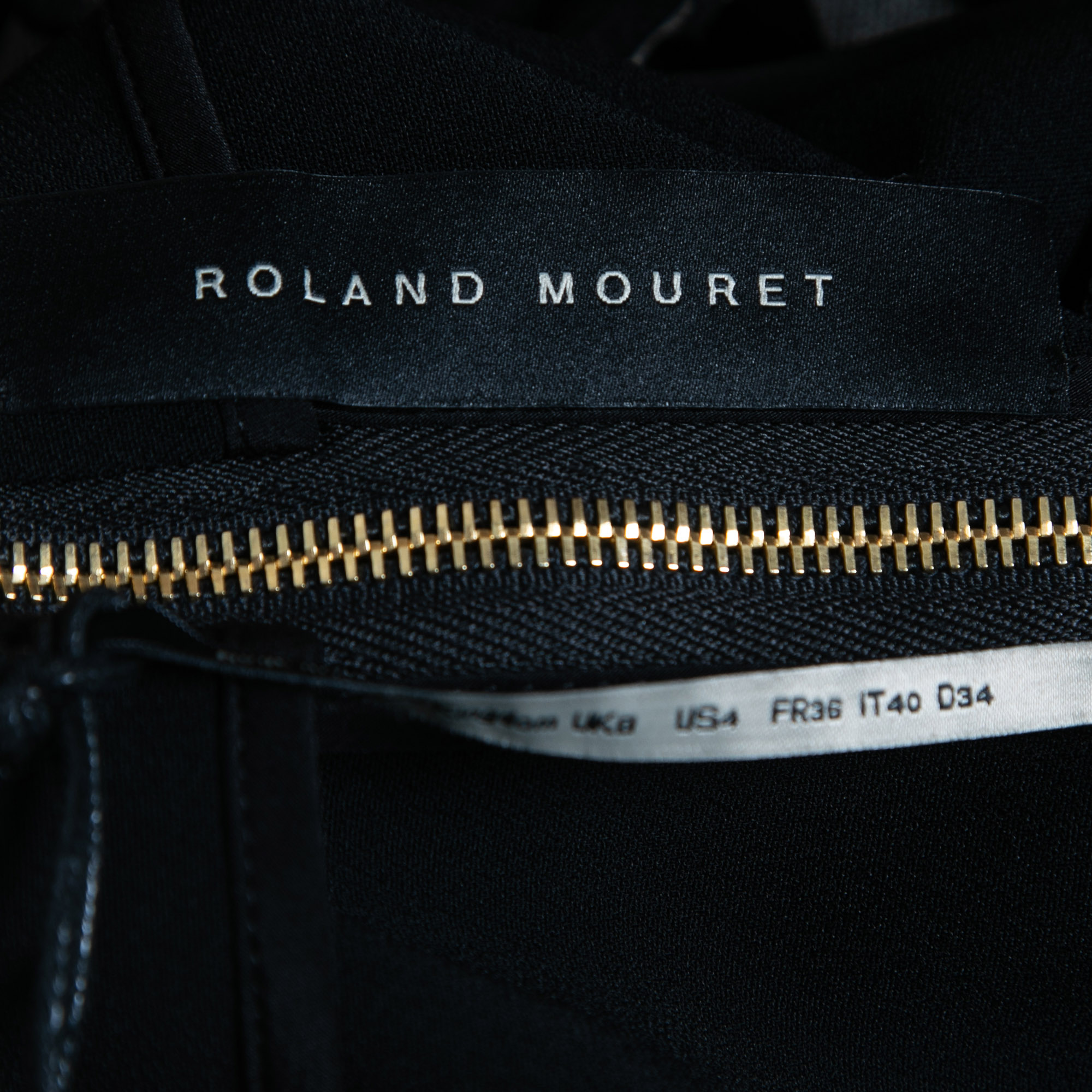 Roland Mouret Black Crepe Lace Inset Vasall Long Dress S