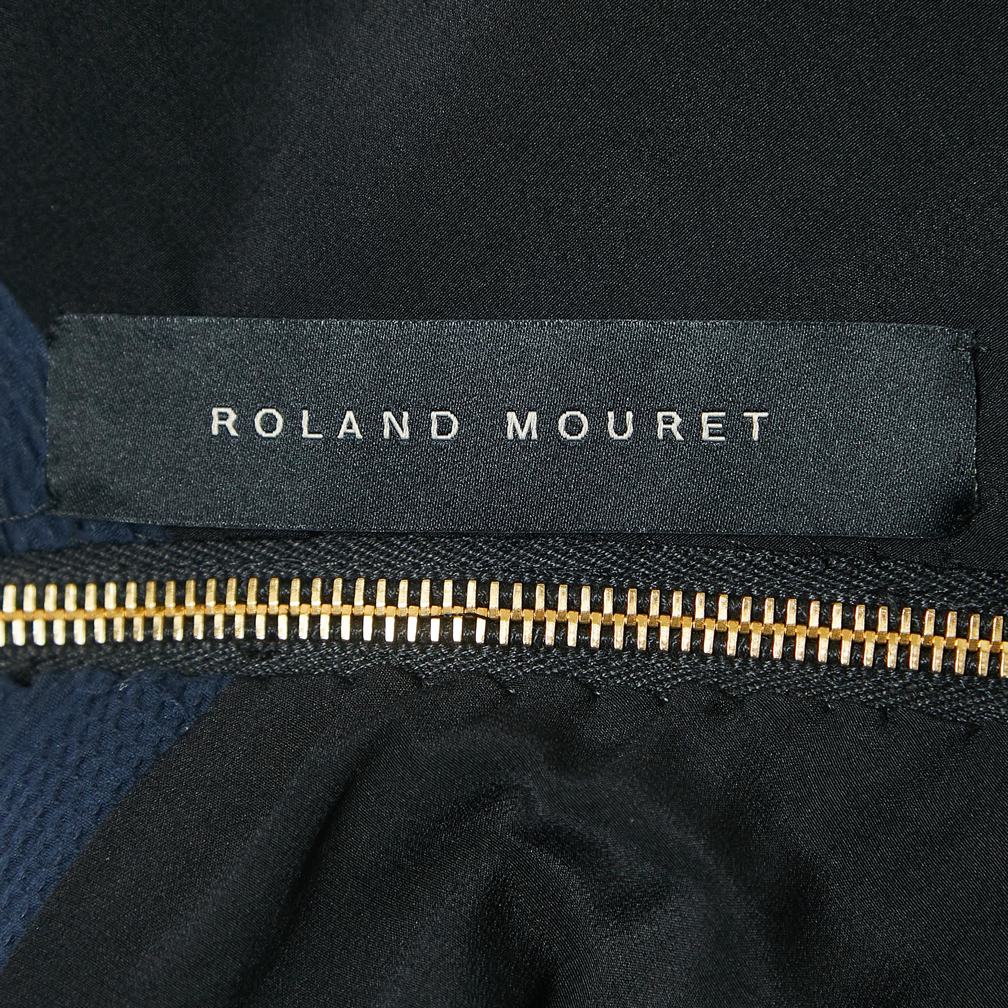 Roland Mouret Navy Blue Jacquard V-Neck Midi Dress S