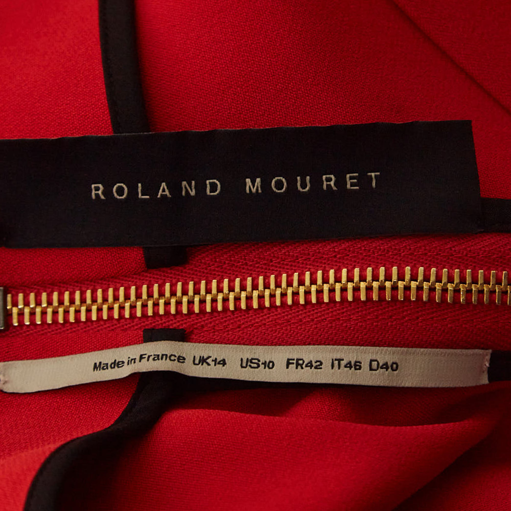Roland Mouret Red Stretch Crepe Long Sleeve Bitzer Dress L