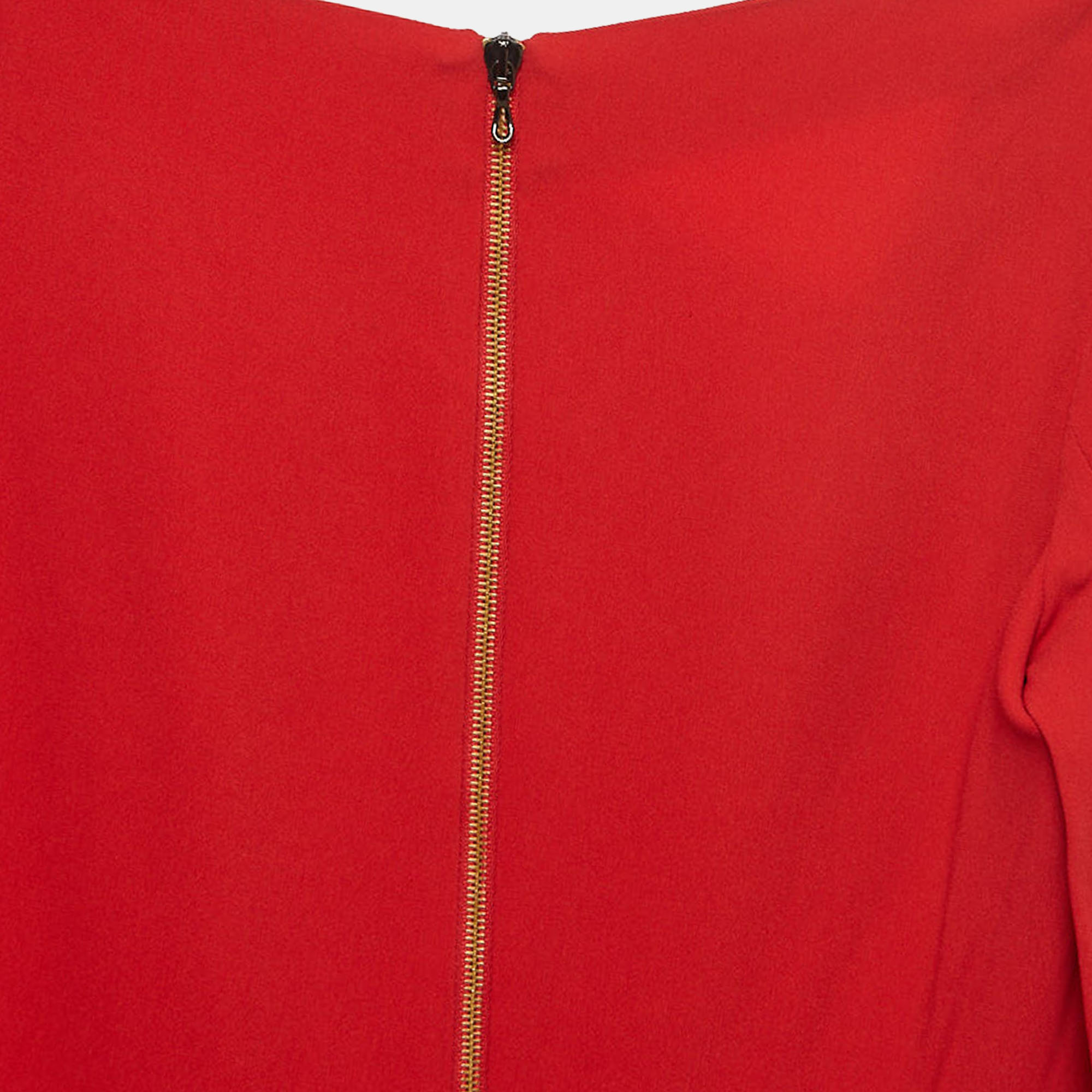 Roland Mouret Red Stretch Crepe Long Sleeve Bitzer Dress L