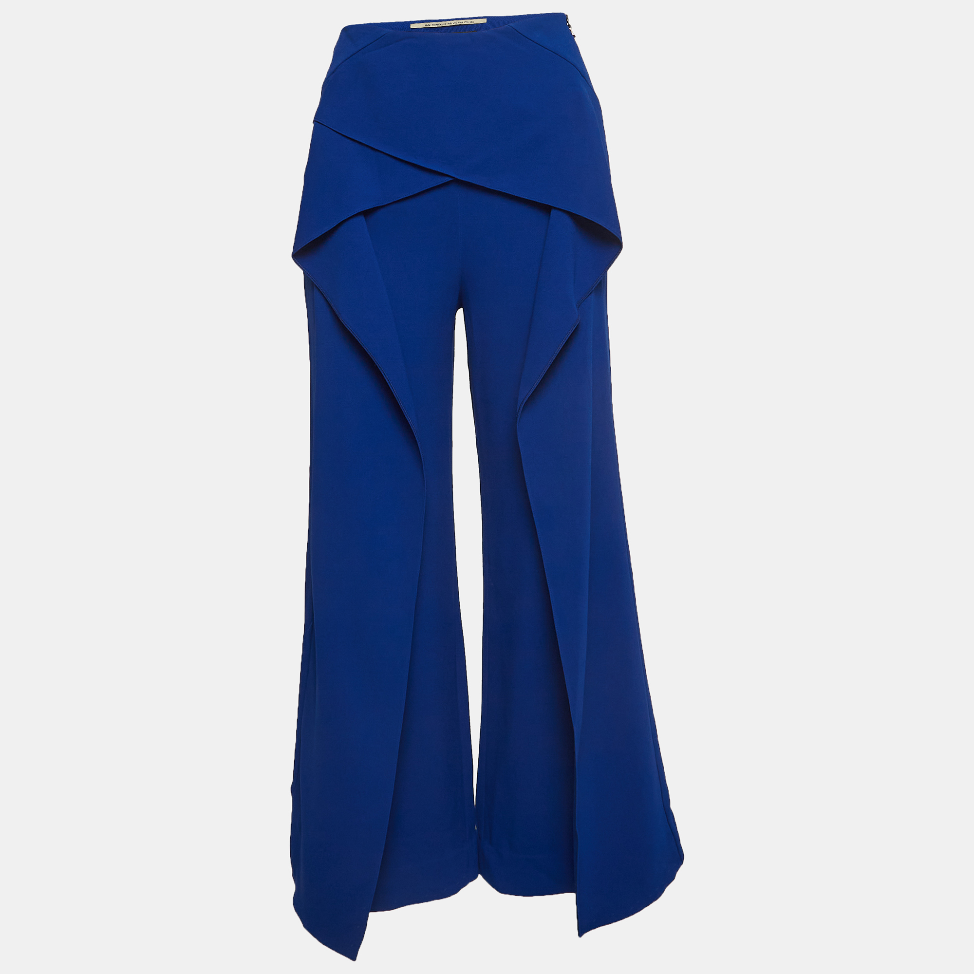 Limited edition by roland mouret blue stretch crepe draped slit trousers s