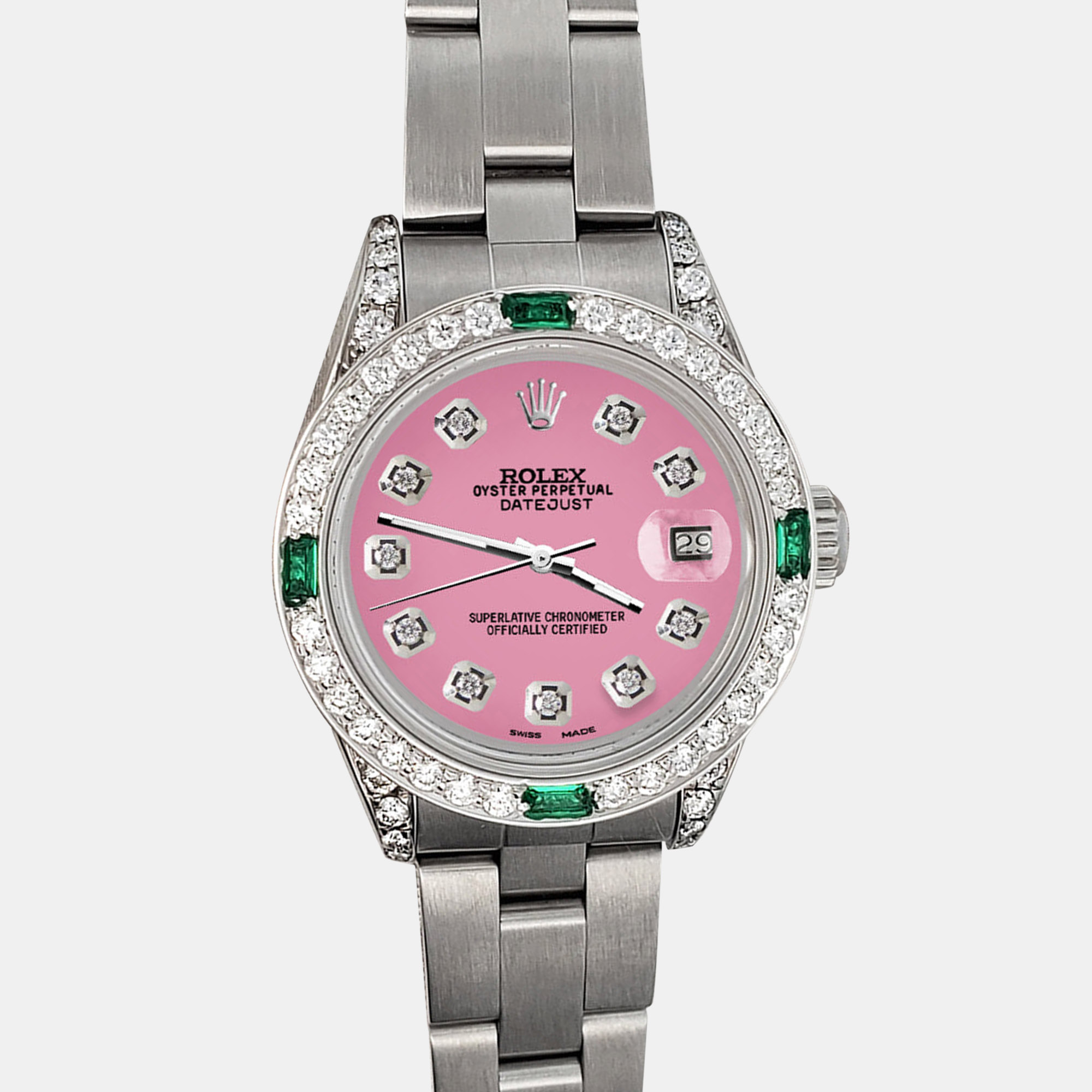 Rolex Custom Hot Pink 1.2ct Diamonds Emeralda Stainless Steel Datejust Automatic Women's Wristwatch
Rolex Custom Hot Pink 1.2ct Diamonds Emeralda Stainless Steel Datejust Automatic Women's Wristwatch