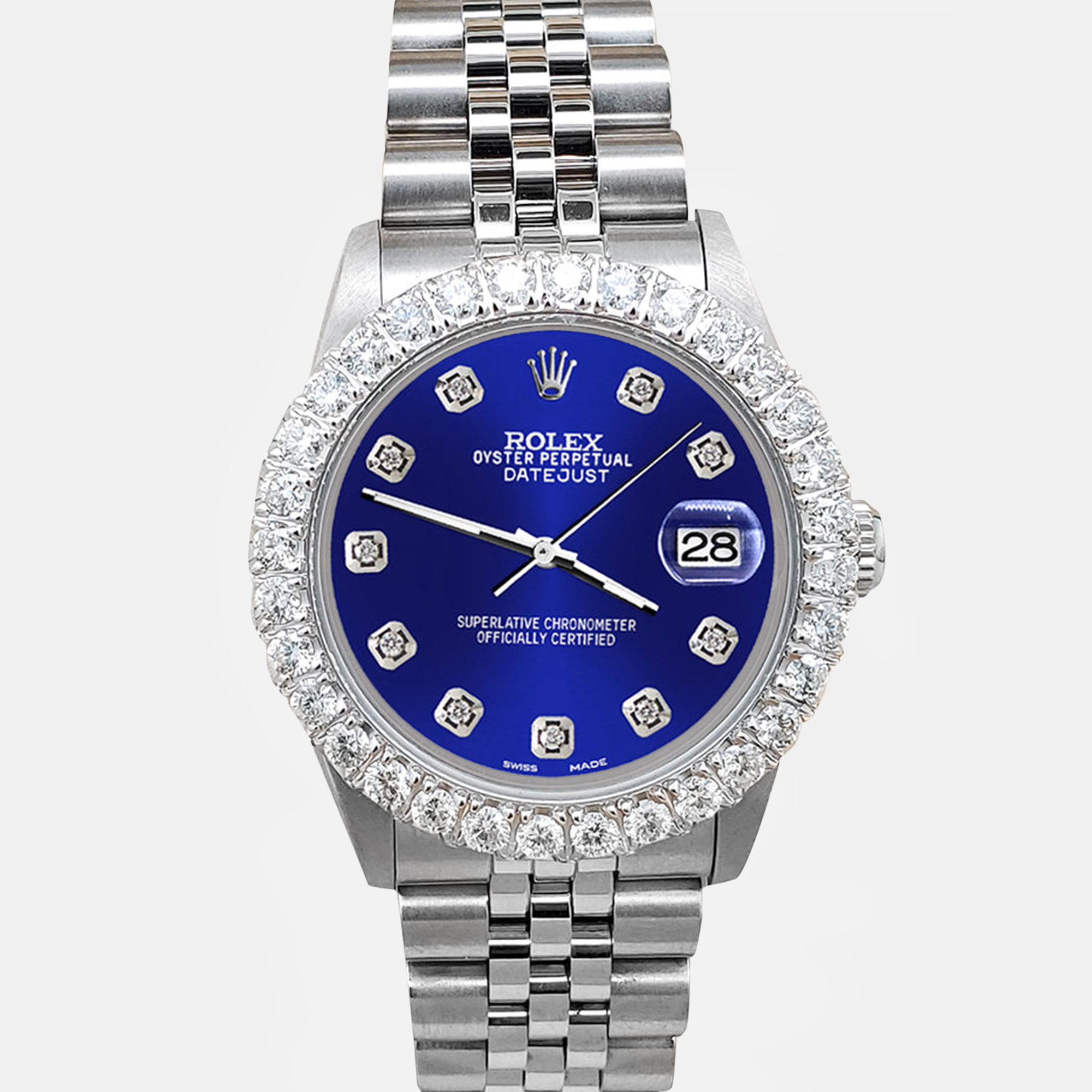 Rolex Custom Navy Blue 2.25ct Diamonds Stainless Steel Datejust Automatic Women's Wristwatch
Rolex Custom Navy Blue 2.25ct Diamonds Stainless Steel Datejust Automatic Women's Wristwatch