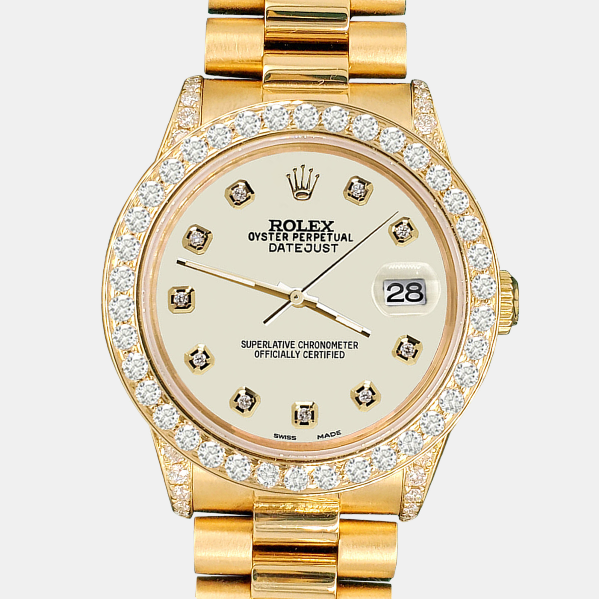 Rolex Custom Satin Linen 2.3ct Diamonds 18K Yellow Gold President Datejust  Automatic Women's Wristwatch 31mm