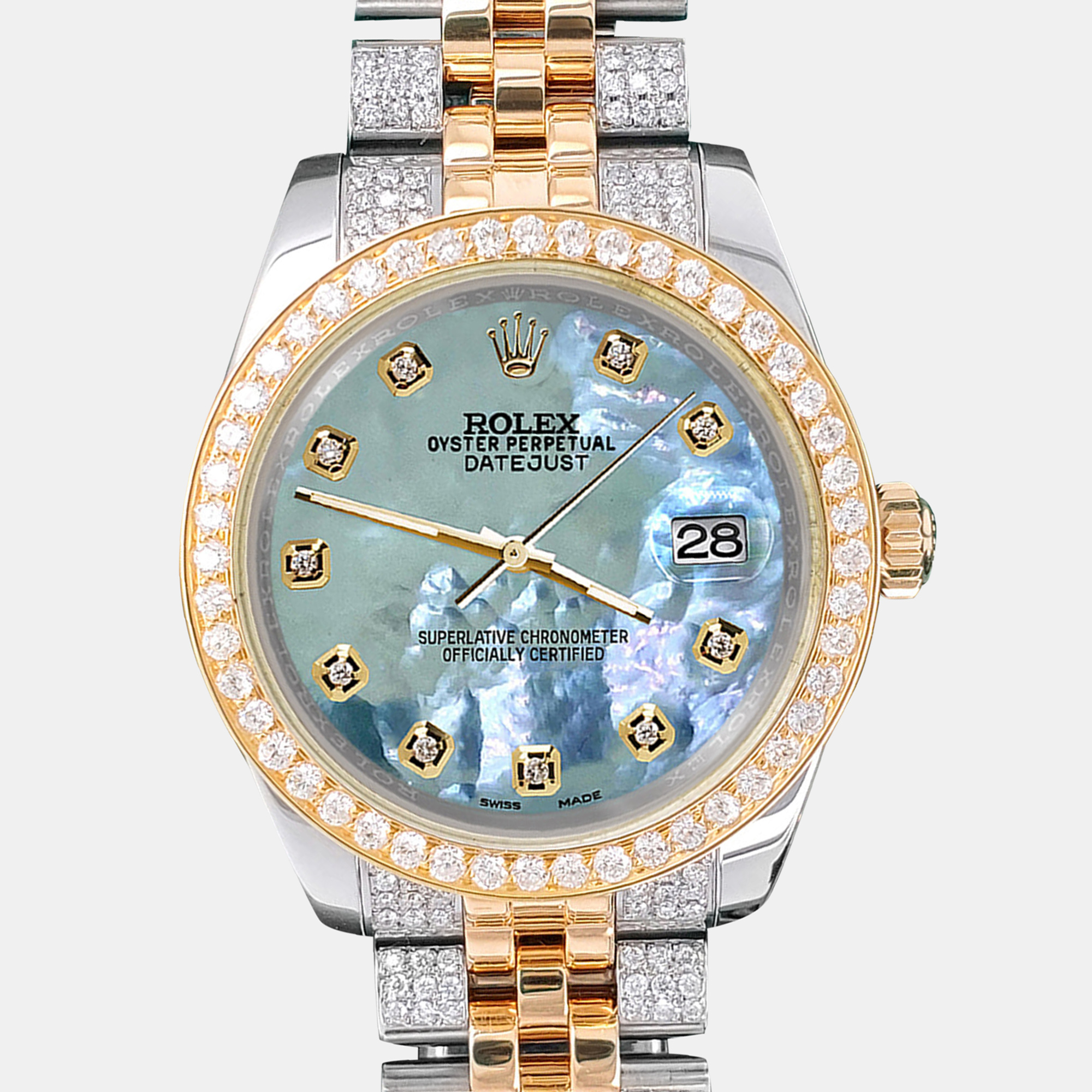 Rolex Custom Tahitian Blue 3.56ct Diamonds 18K Yellow Gold Stainless Steel Datejust 178273 Automatic Women's Wristwatch
Rolex Custom Tahitian Blue 3.56ct Diamonds 18K Yellow Gold Stainless Steel Datejust 178273 Automatic Women's Wristwatch