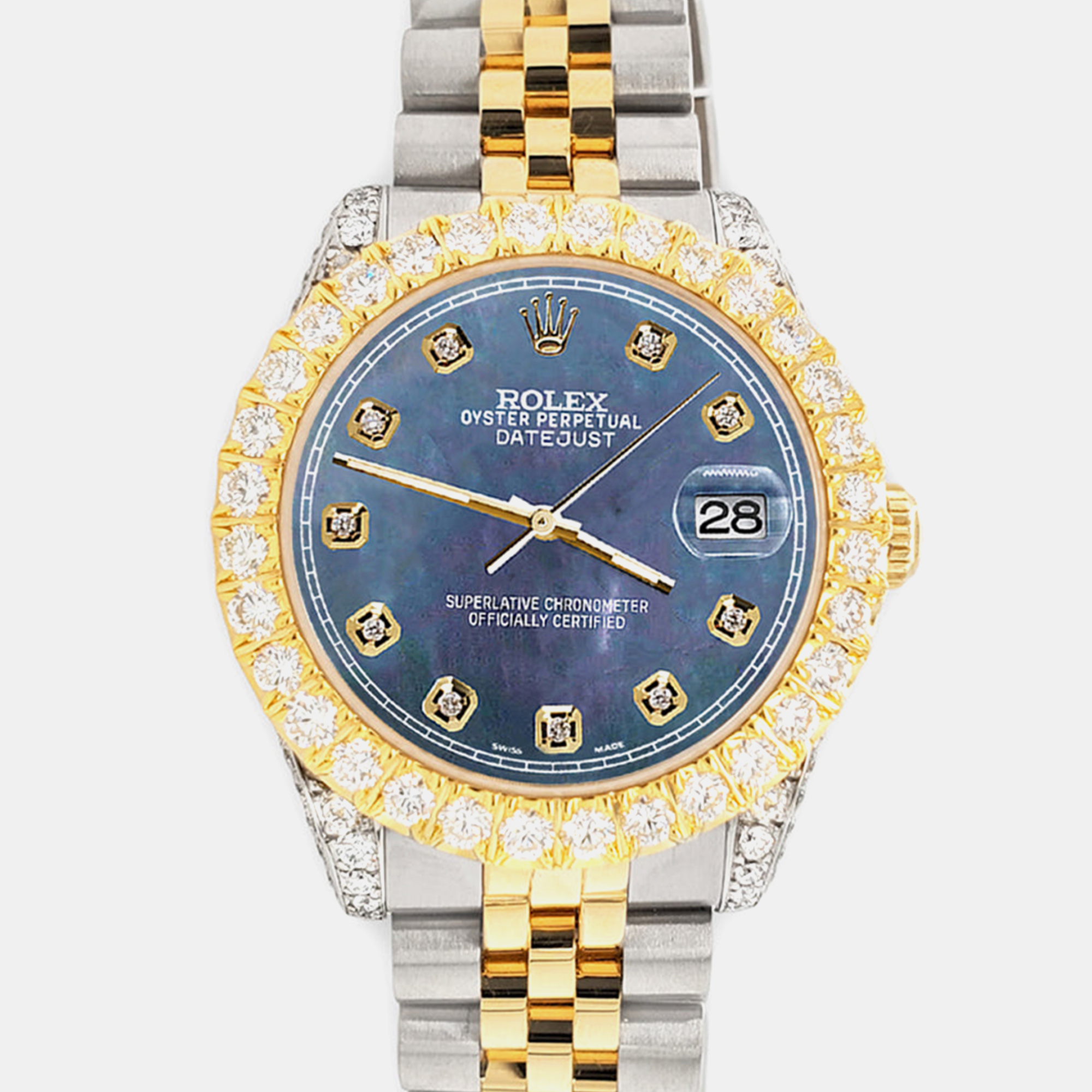 Rolex Custom Black 4.4ct Diamonds 18K Yellow Gold Stainless Steel Datejust 178273 Automatic Women's Wristwatch 31mm