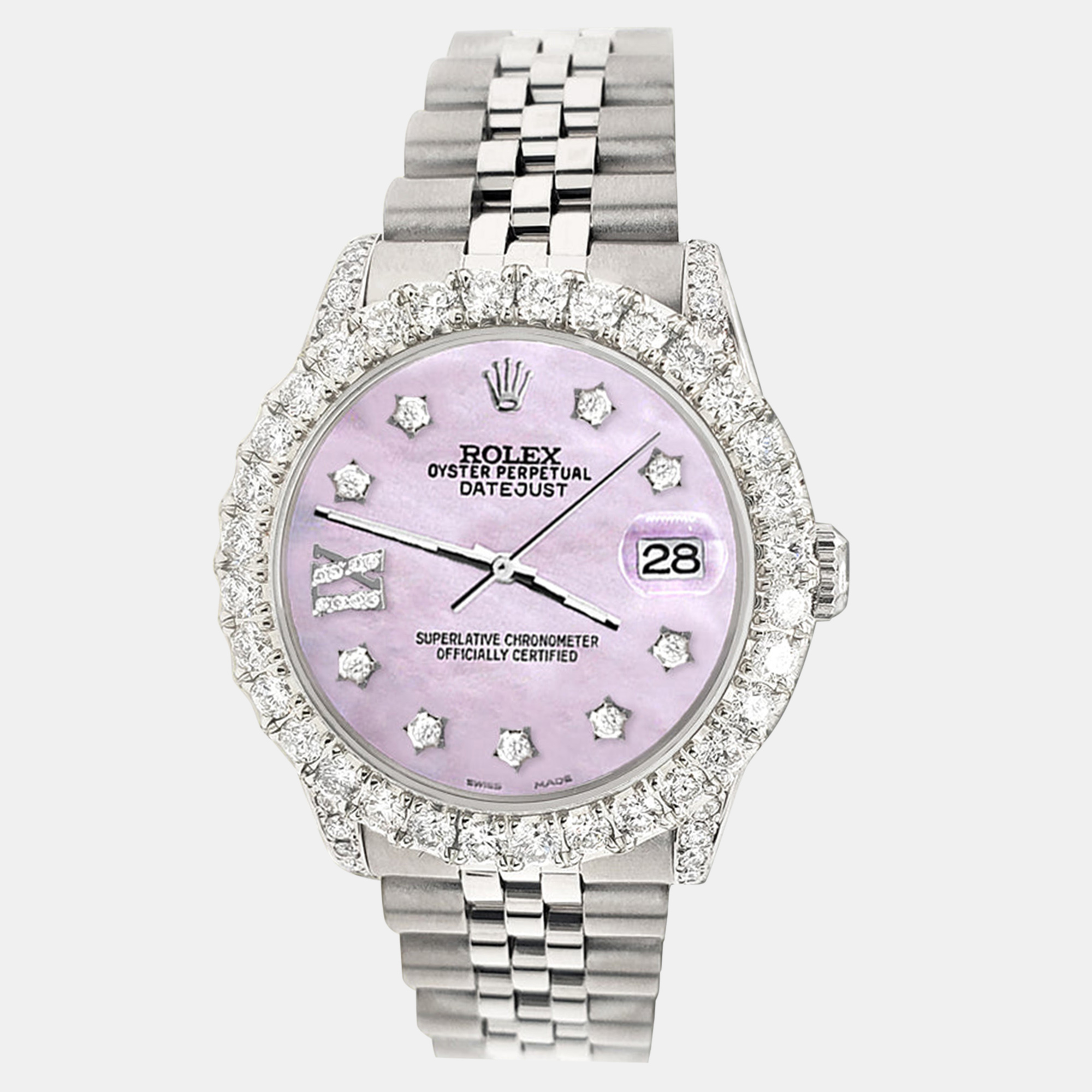 Rolex Custom Pink 2.95ct Diamond Stainless Steel Datejust Automatic Women's Wristwatch 31 mm
Rolex Custom Pink 2.95ct Diamond Stainless Steel Datejust Automatic Women's Wristwatch 31 mm
