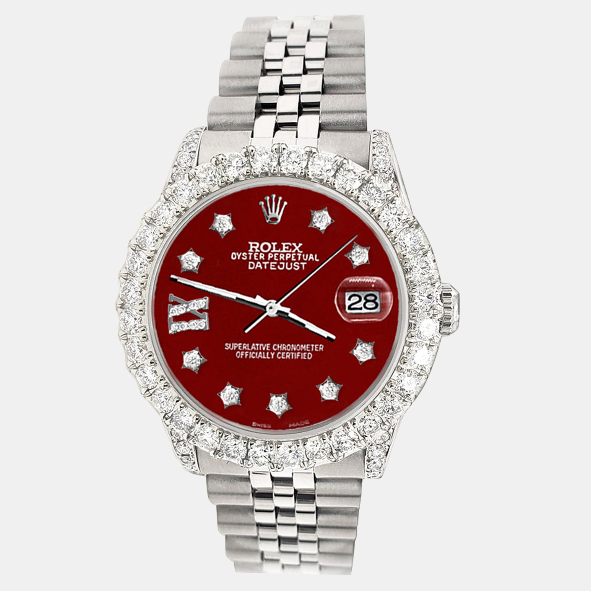 Rolex Custom Imperial Red 2.95ct Diamond Stainless Steel Datejust Automatic Women's Wristwatch 31 mm
Rolex Custom Imperial Red 2.95ct Diamond Stainless Steel Datejust Automatic Women's Wristwatch 31 mm