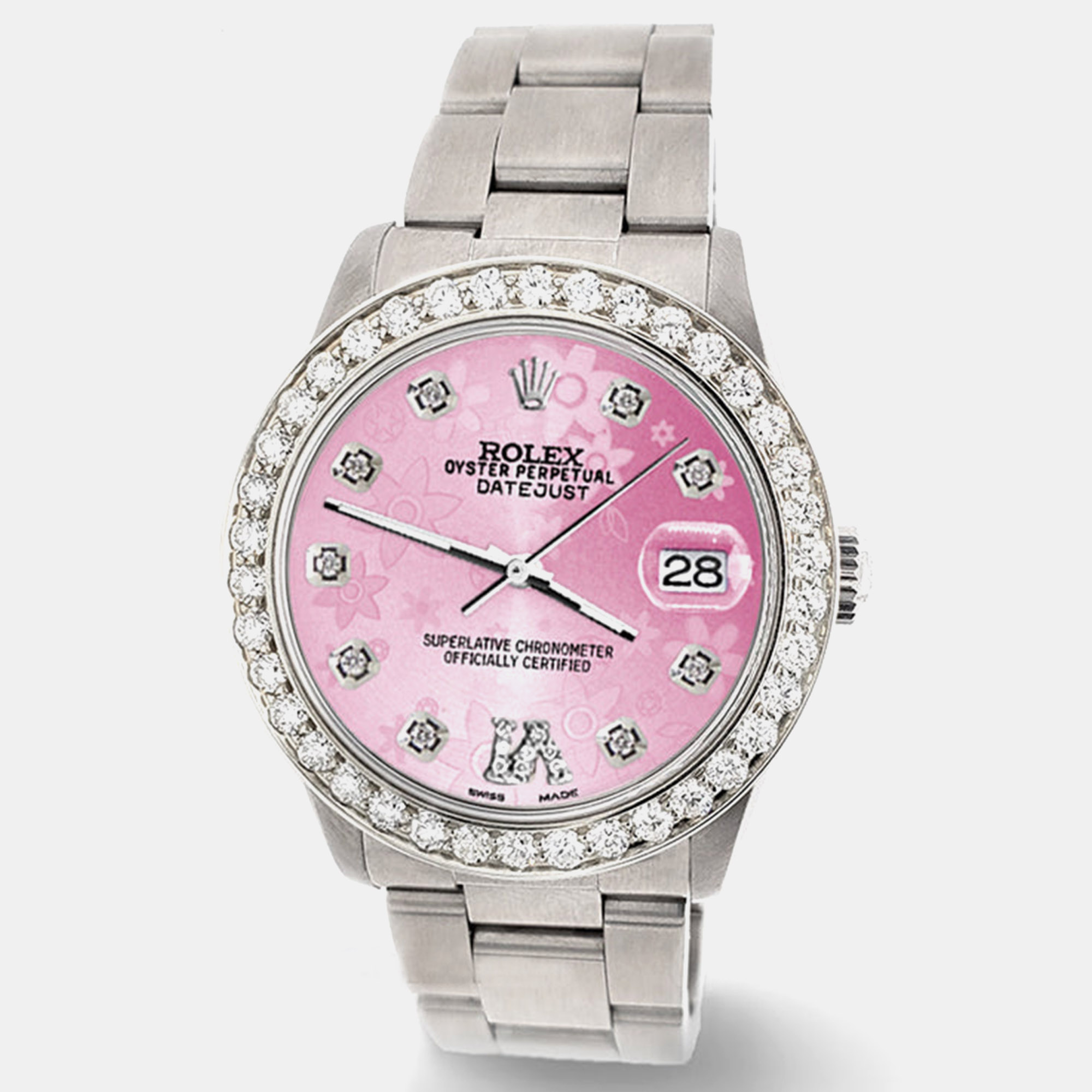 Rolex Custom Pink 1.62ct Diamond Stainless Steel Datejust Automatic Women's Wristwatch 31 mm
Rolex Custom Pink 1.62ct Diamond Stainless Steel Datejust Automatic Women's Wristwatch 31 mm