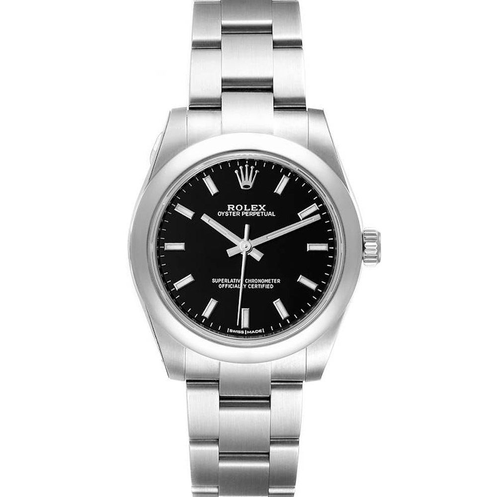 Rolex Black Stainless Steel Oyster Perpetual 177200 Women's Wristwatch 31 MM