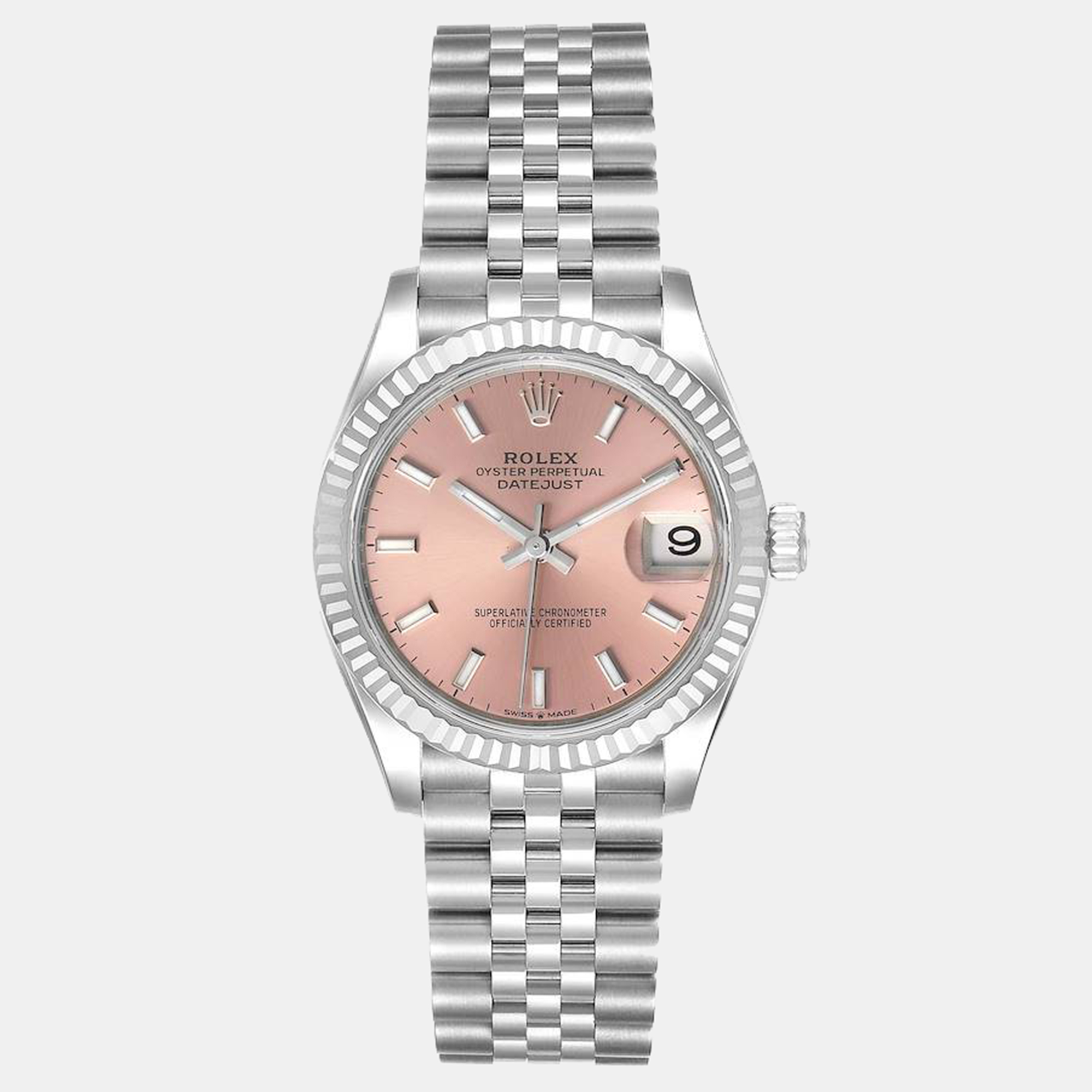 Rolex pink 18k white gold and stainless steel datejust 278274 women's wristwatch 31 mm