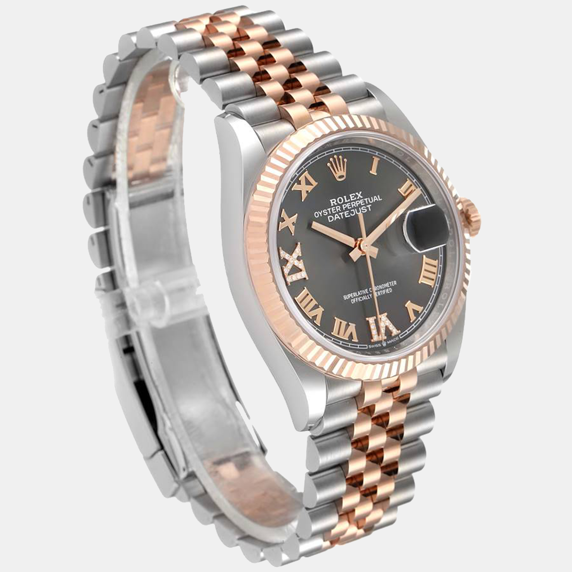 Rolex Grey 18k Rose Gold Stainless Steel Datejust 126231 Women's Wristwatch 36 Mm
