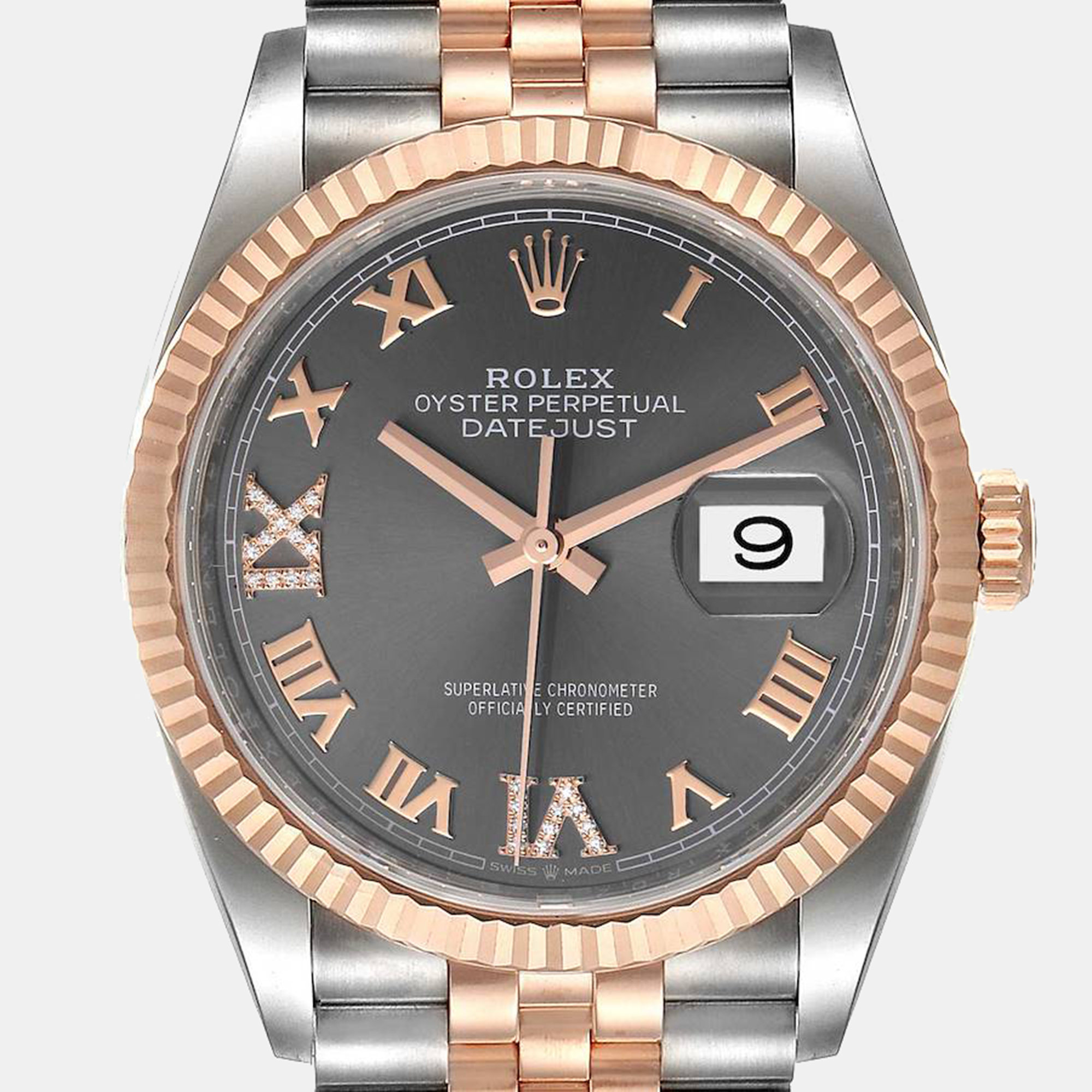 Rolex Grey 18k Rose Gold Stainless Steel Datejust 126231 Women's Wristwatch 36 Mm