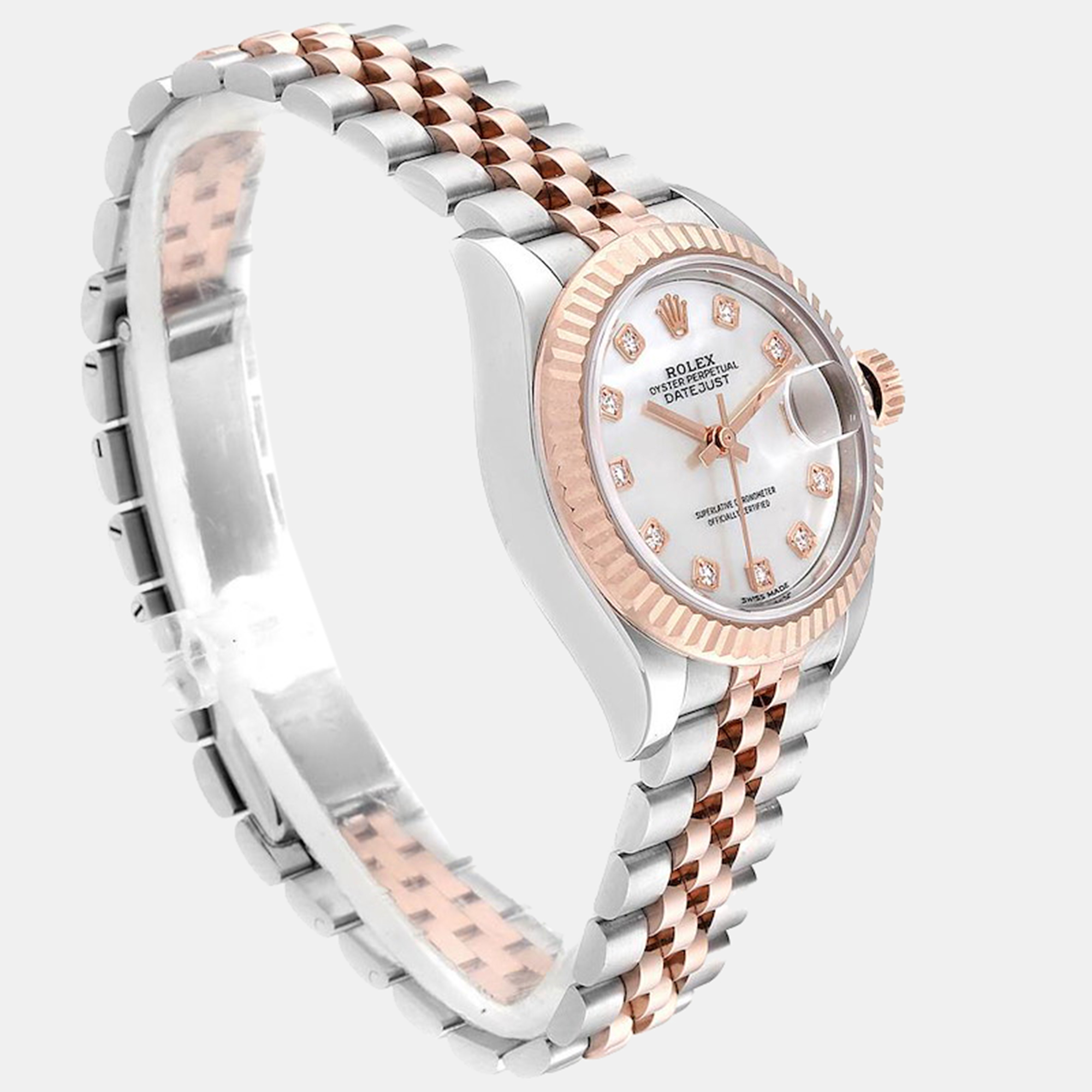 Rolex Diamond MOP 18k Rose Gold Stainless Steel Datejust 279171 Women's Wristwatch 28 Mm