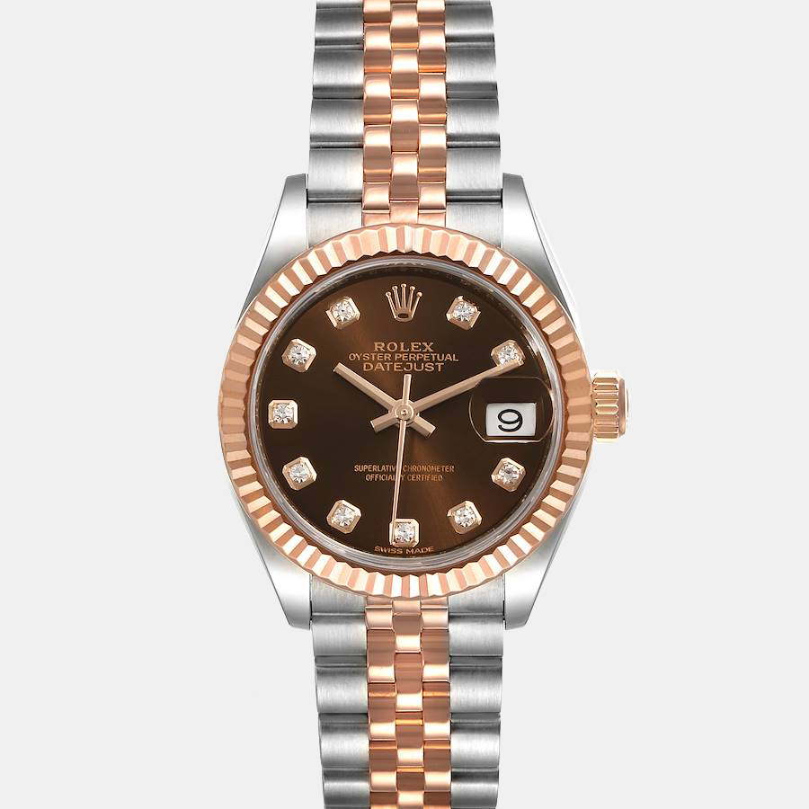 Rolex Chocolate Diamond 18K Rose Gold And Stainless Steel Datejust 279171 Women's Wristwatch 28 Mm