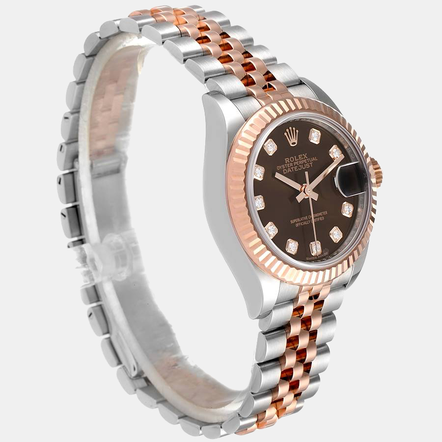 Rolex Chocolate Diamond 18K Rose Gold And Stainless Steel Datejust 279171 Women's Wristwatch 28 Mm