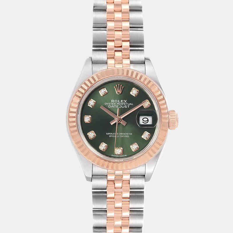 Rolex Green Diamond 18K Rose Gold And Stainless Steel Datejust 279171 Women's Wristwatch 28 Mm