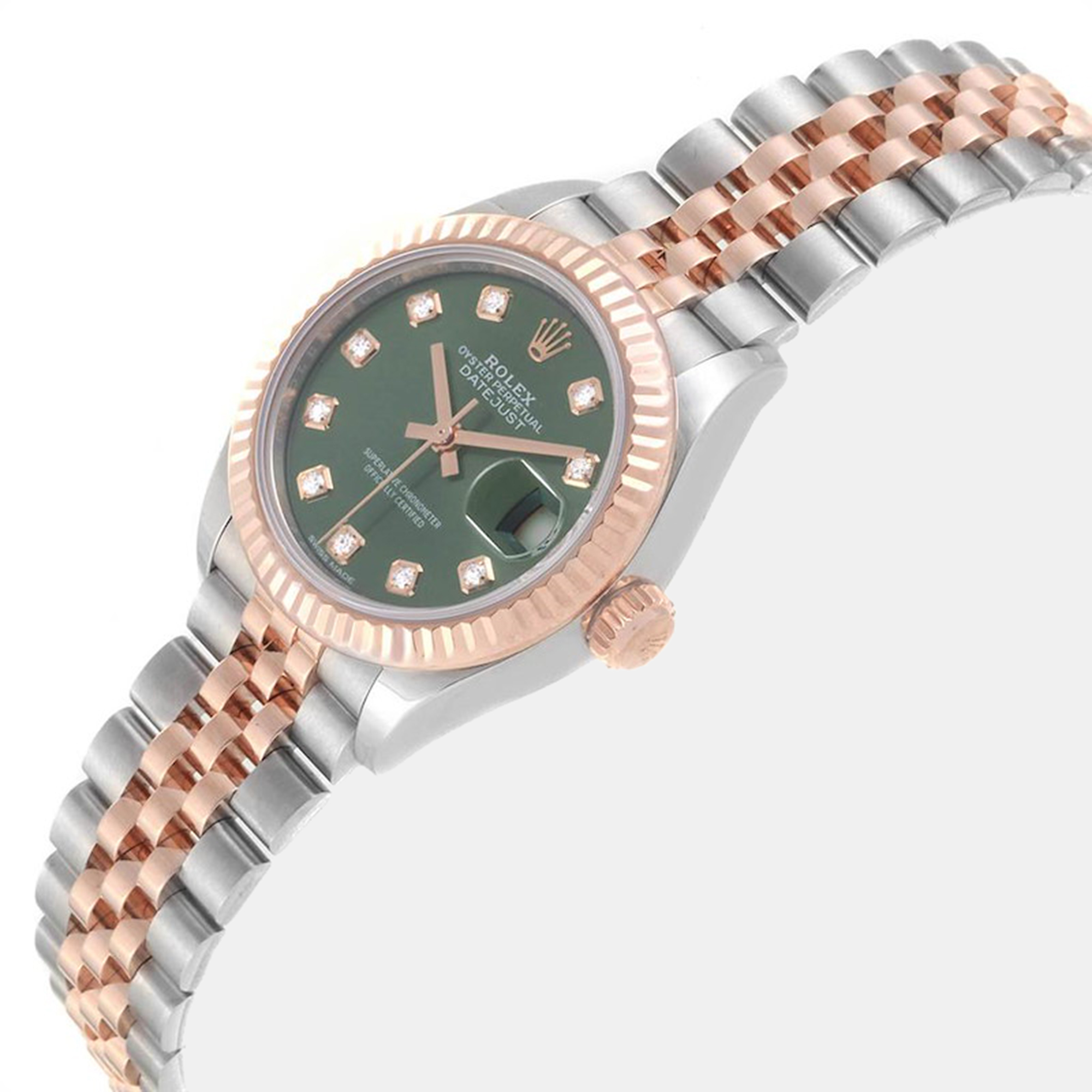 Rolex Green Diamond 18K Rose Gold And Stainless Steel Datejust 279171 Women's Wristwatch 28 Mm