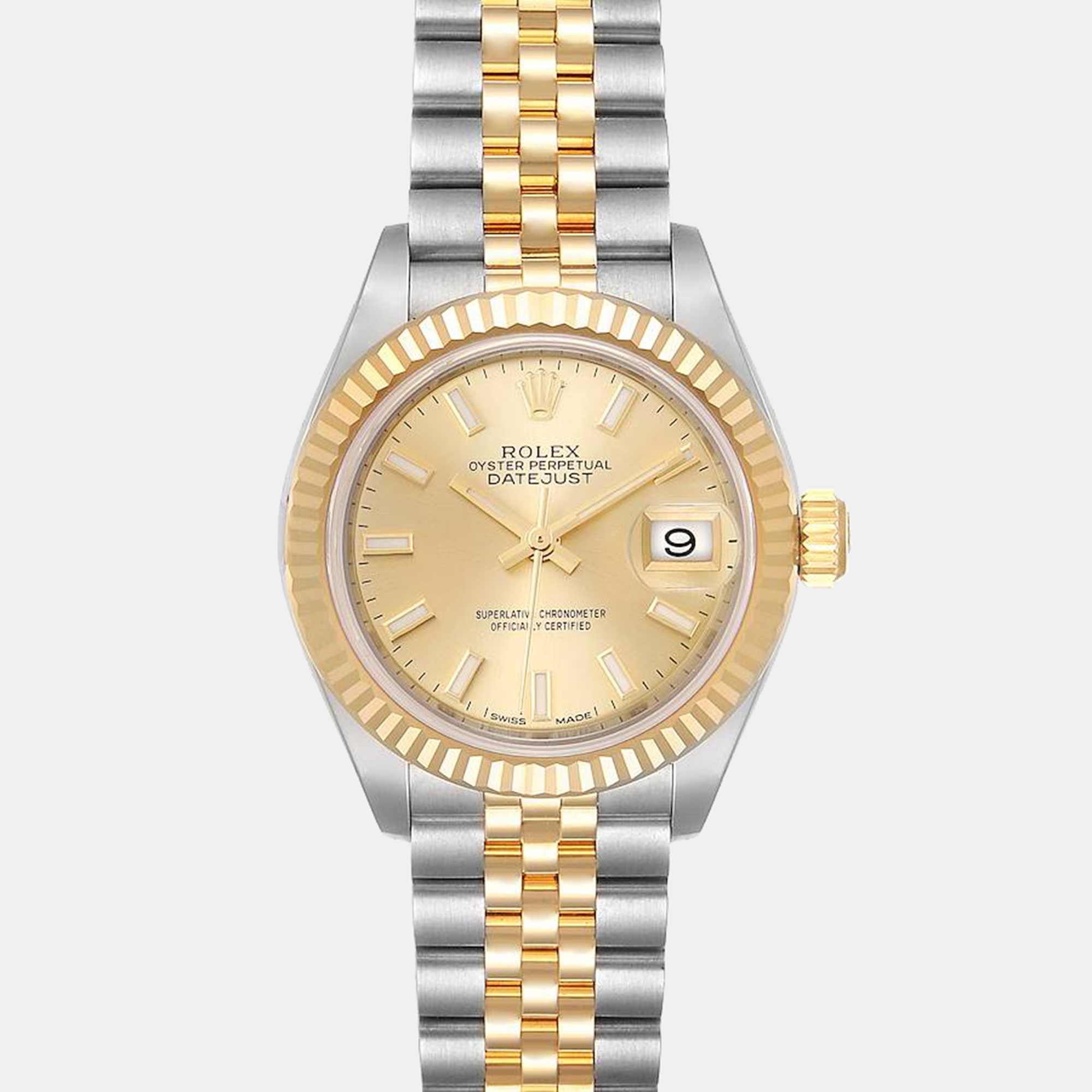 Rolex Champagne 18k Yellow Gold Stainless Steel Datejust 279173 Women's Wristwatch 28 Mm