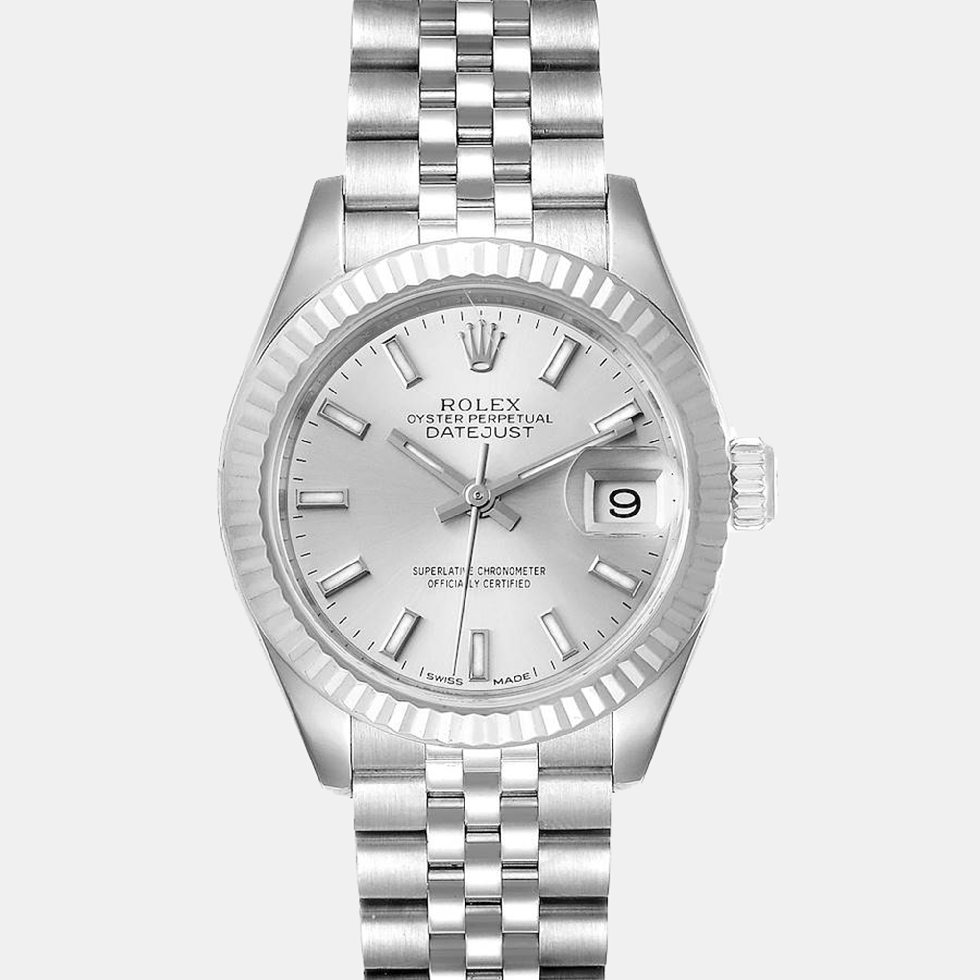 Rolex Silver 18K White Gold And Stainless Steel Datejust 279174 Women's Wristwatch 28 Mm