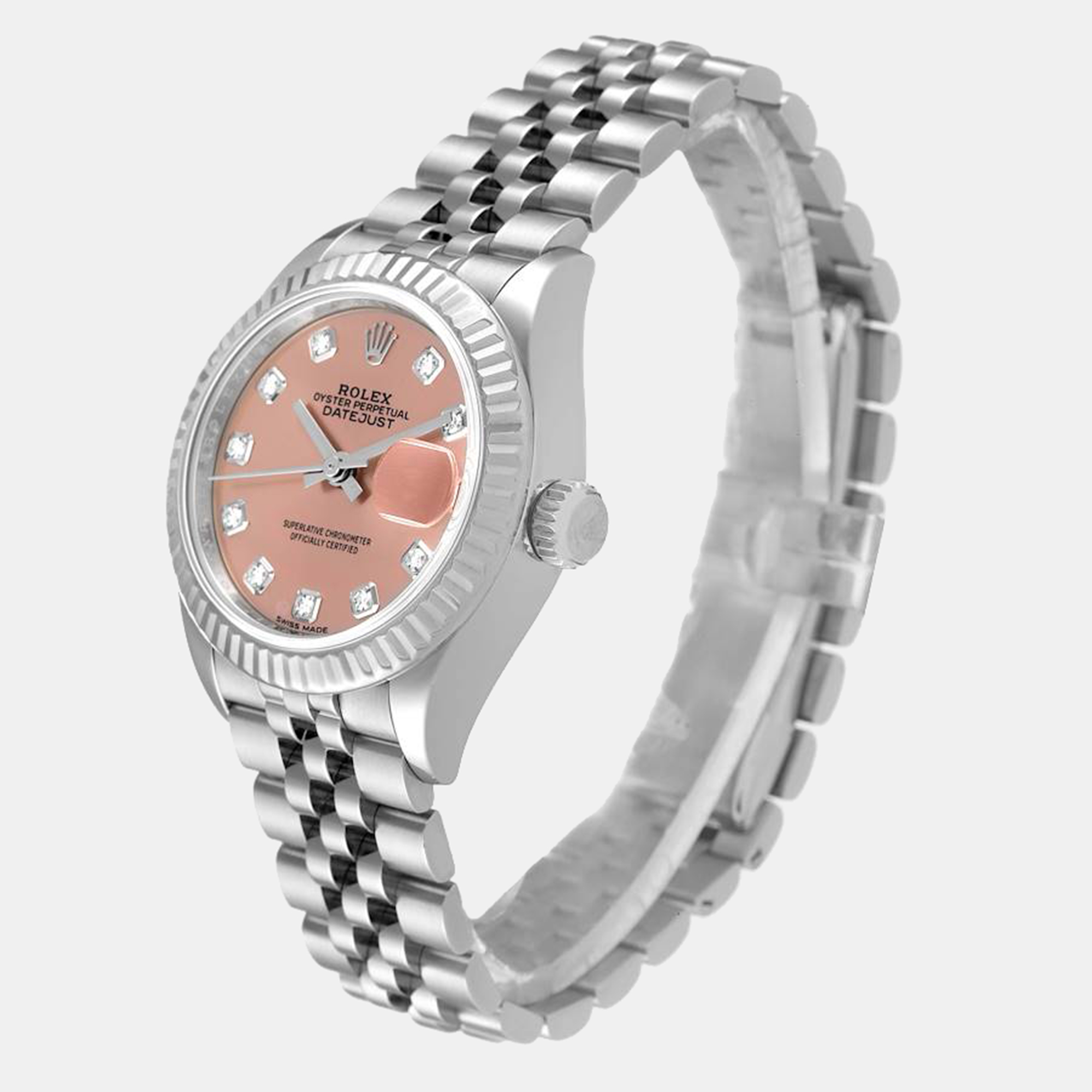 Rolex Pink Diamond 18K White Gold And Stainless Steel Datejust 279174 Women's Wristwatch 28 Mm