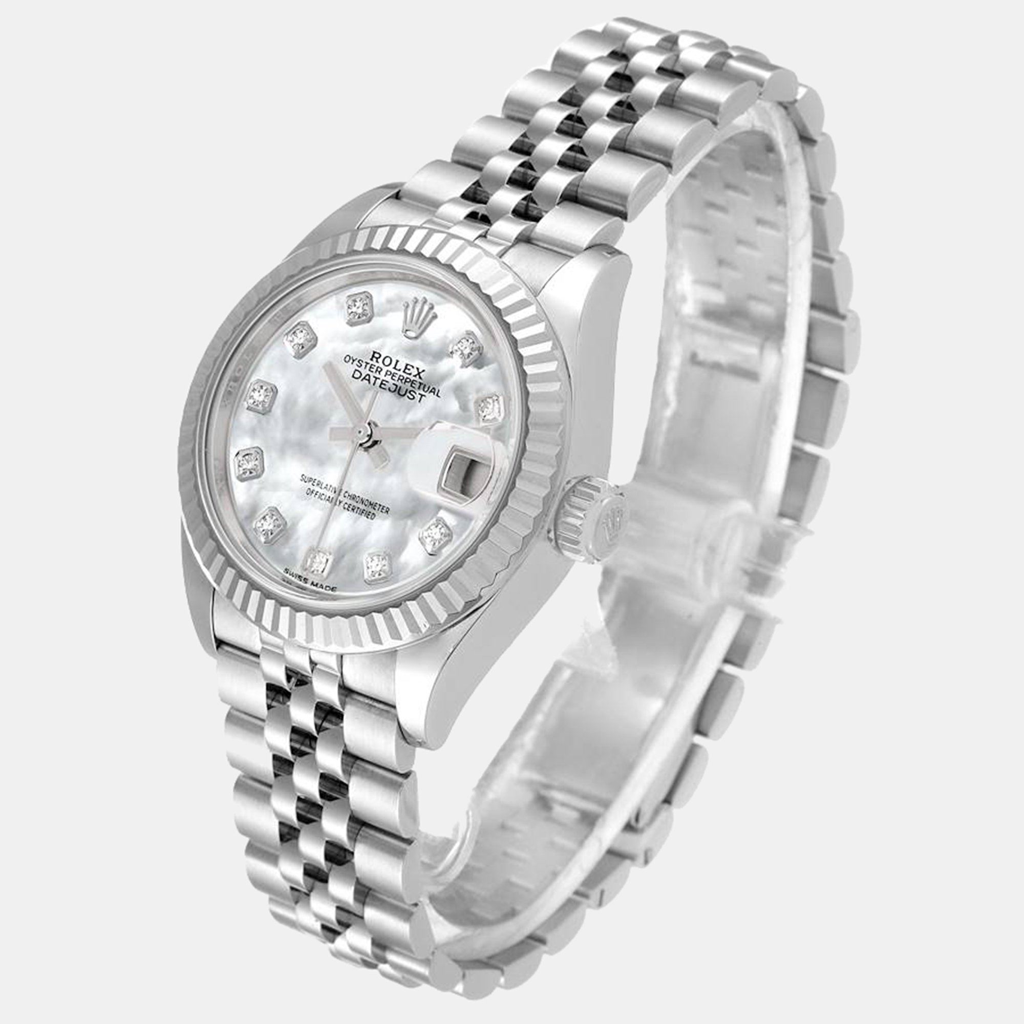 Rolex Diamond MOP 18K White Gold And Stainless Steel Datejust 279174 Women's Wristwatch 28 Mm