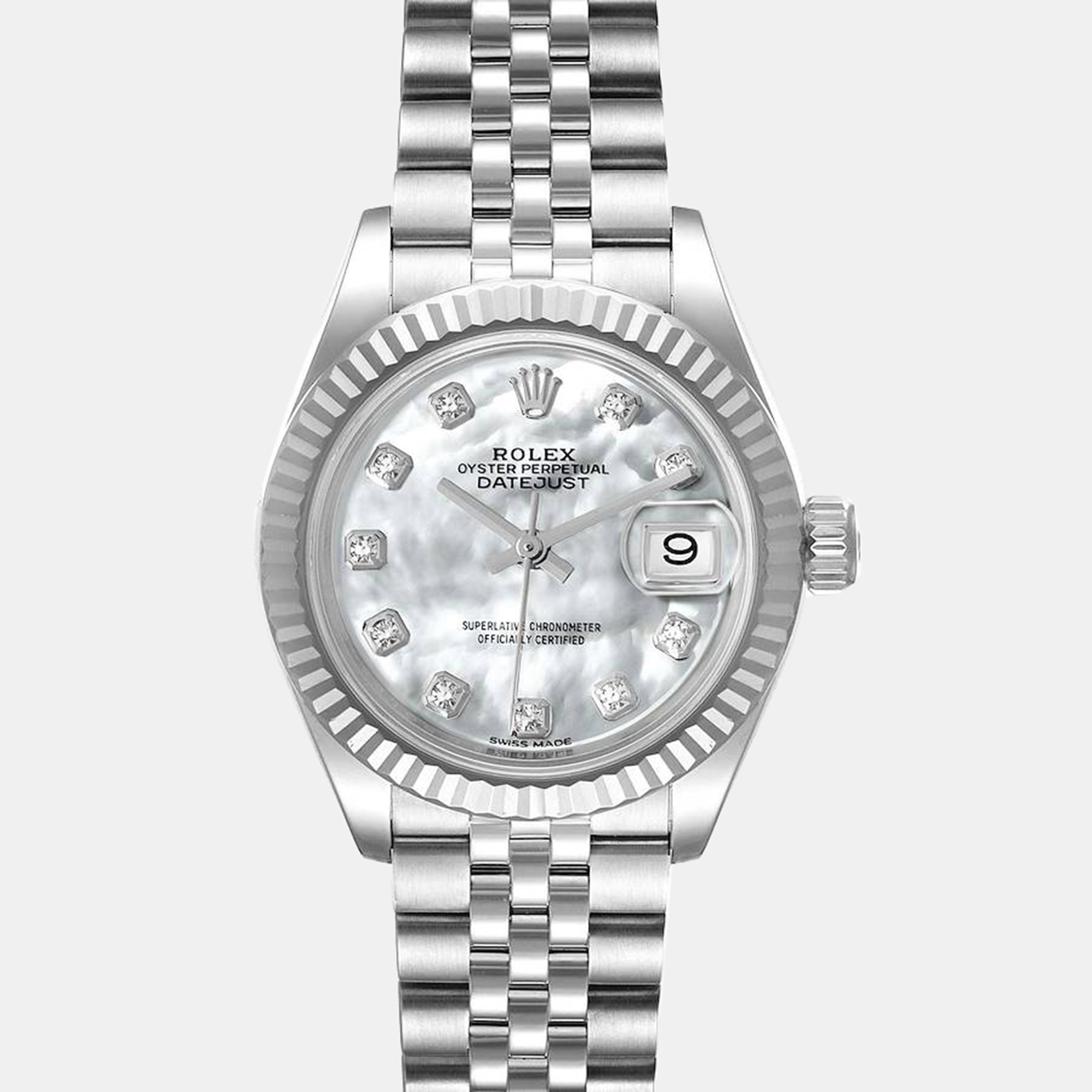 Rolex Diamond MOP 18K White Gold And Stainless Steel Datejust 279174 Women's Wristwatch 28 Mm